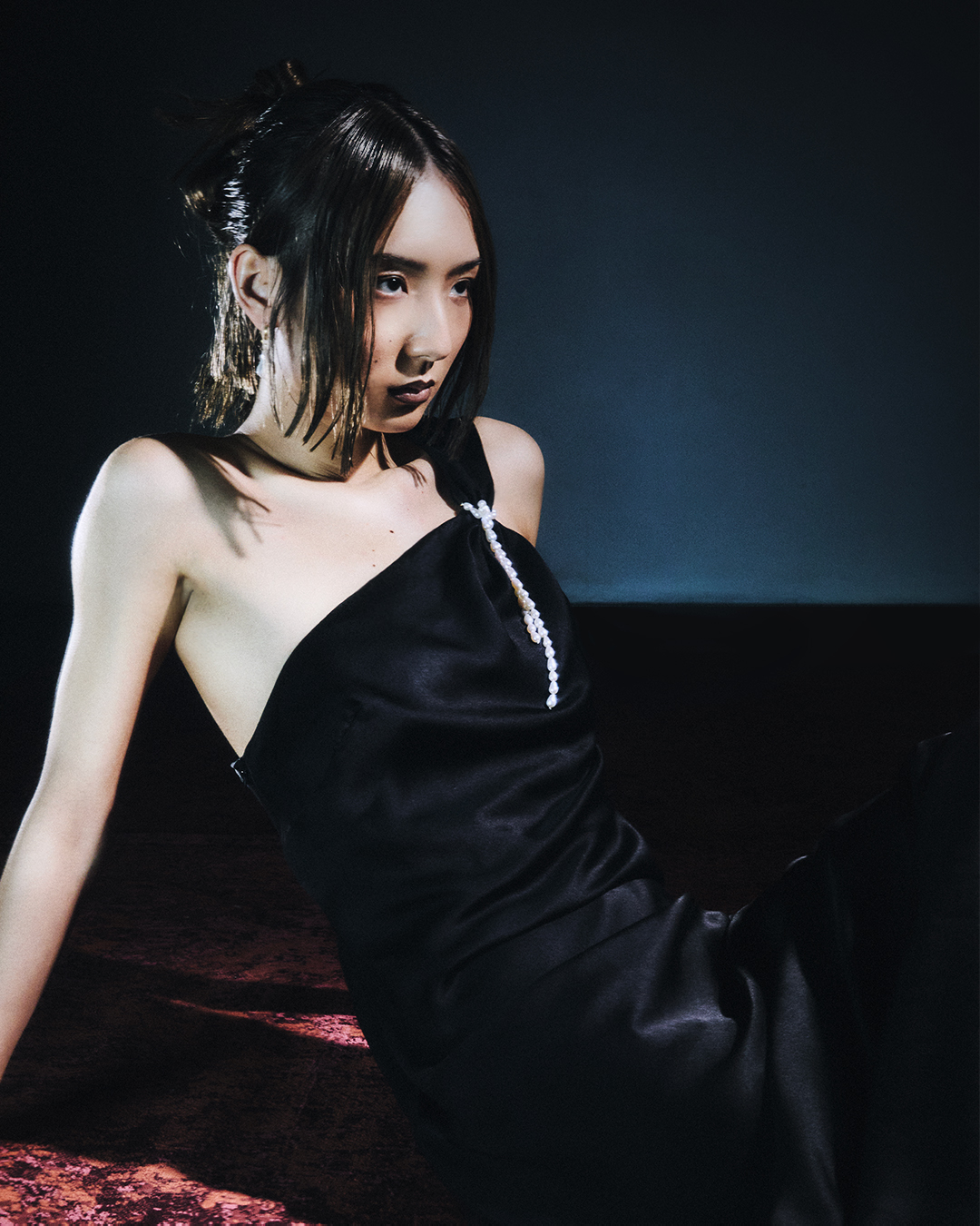 Teardrops Dress in Silk Satin - Ink Black