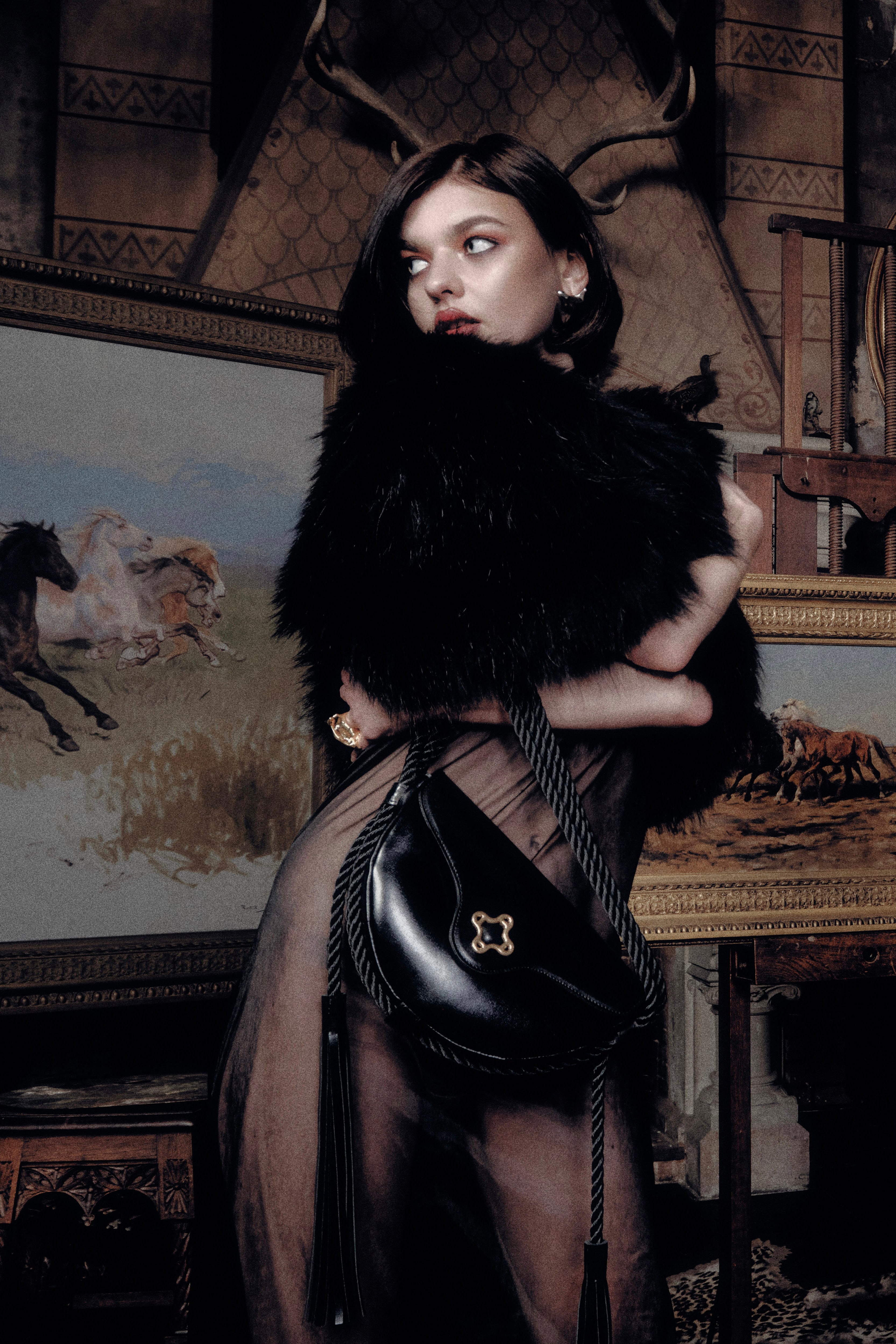 Lasso Bag in Shiny Box Leather - Ink Black