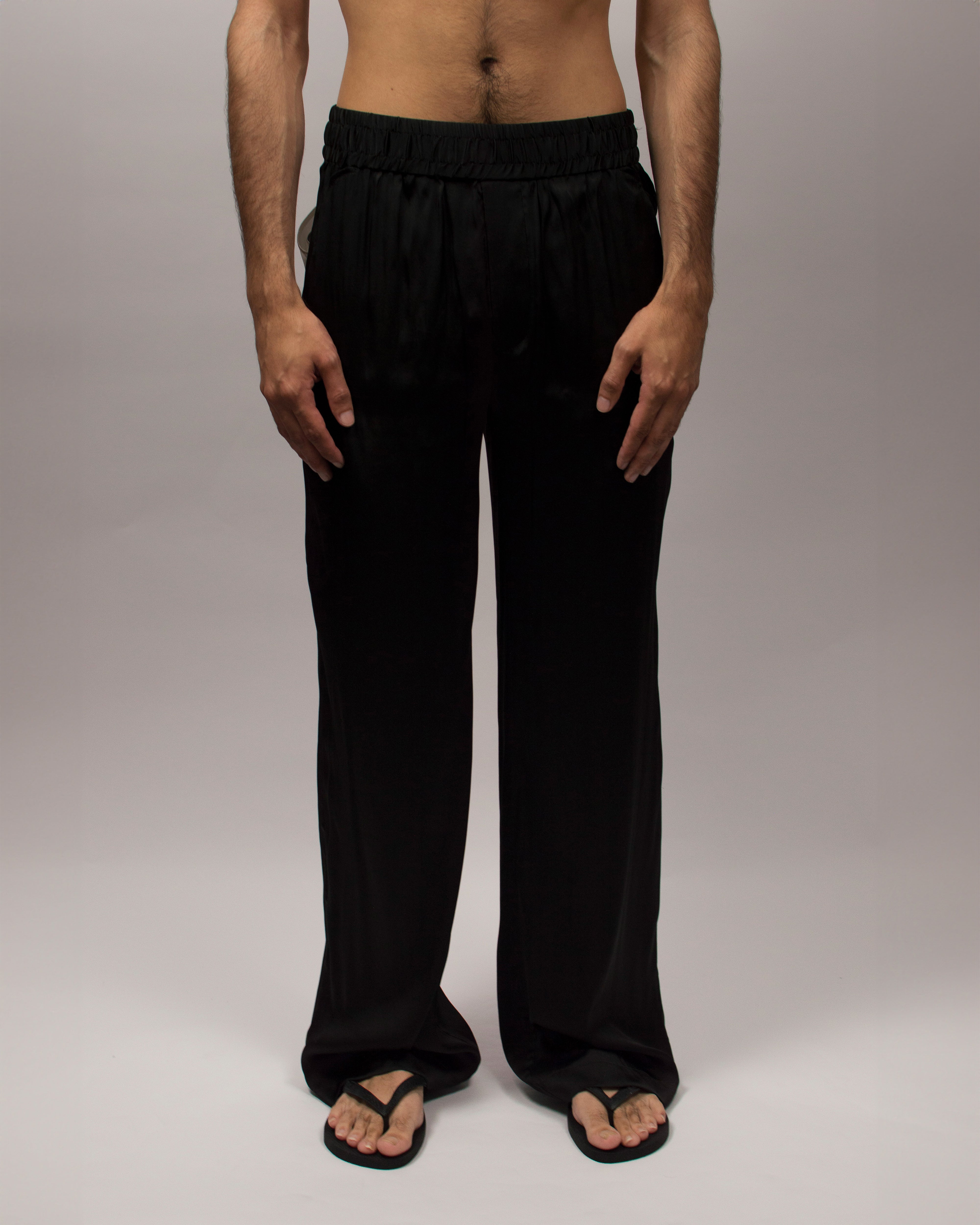 Love Hug Pants in Silk Satin - Ink Black