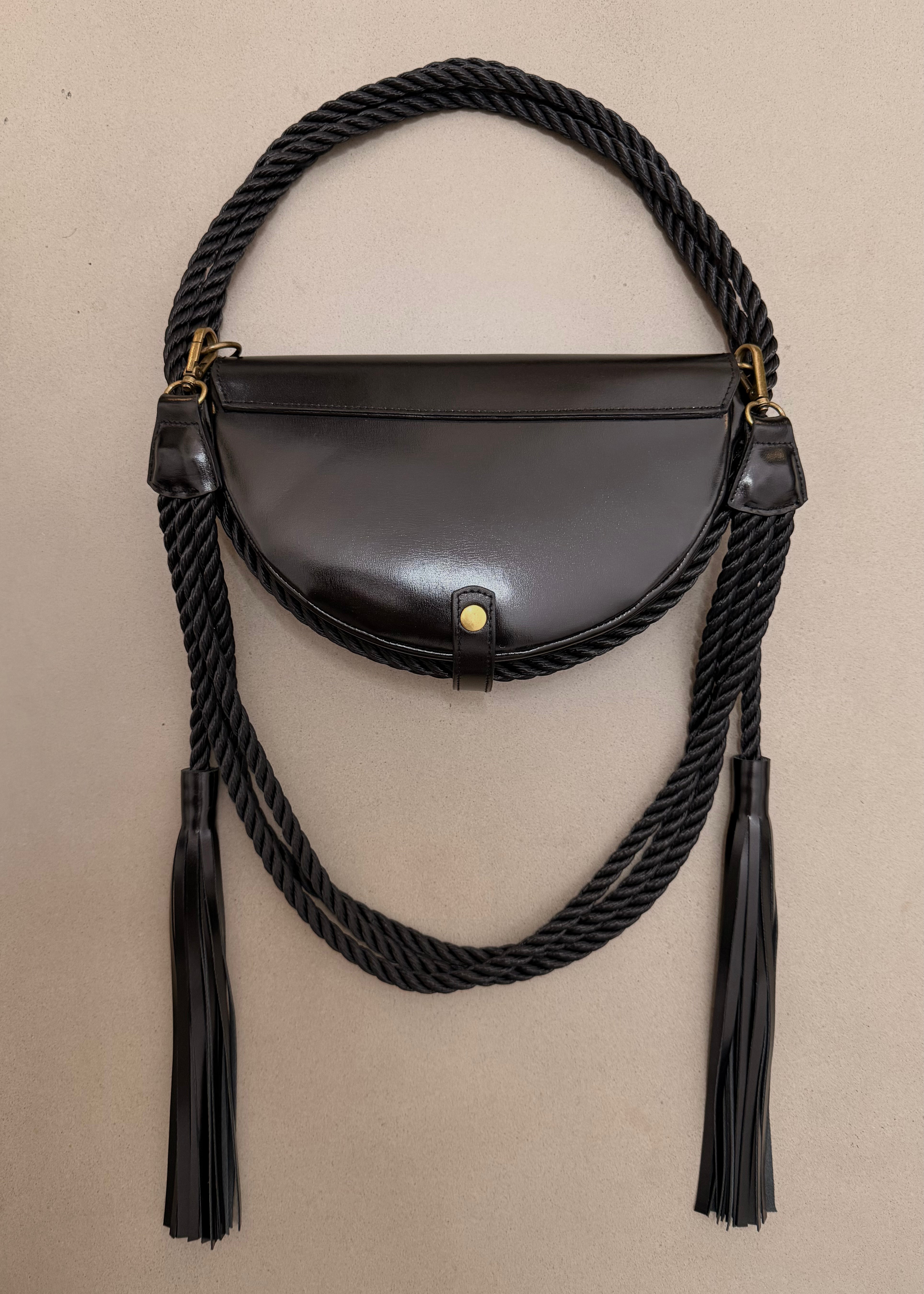 Lasso Bag in Shiny Box Leather - Ink Black
