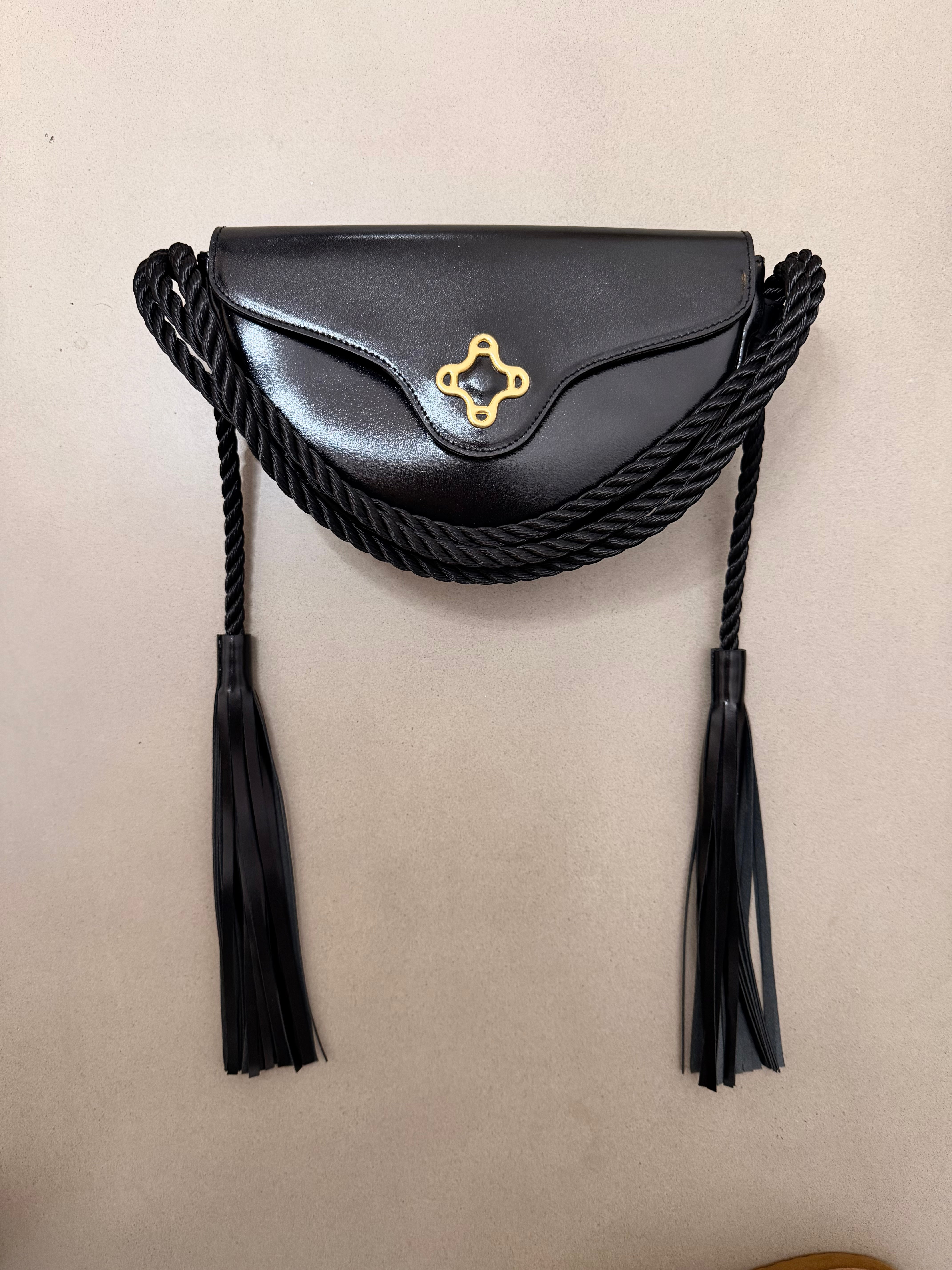 Lasso Bag in Shiny Box Leather - Ink Black