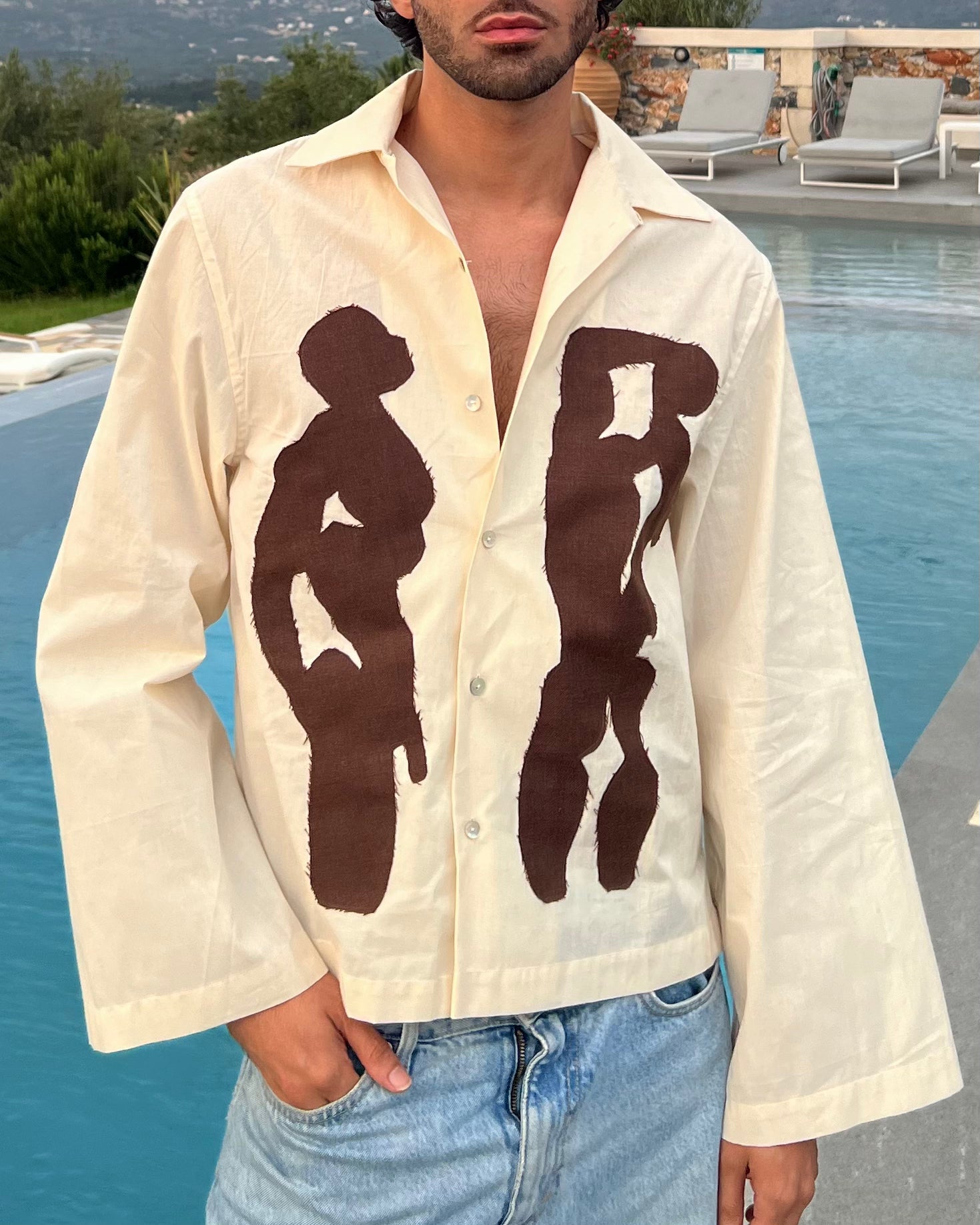 Men in Shower Shirt in Cotton - Sand White