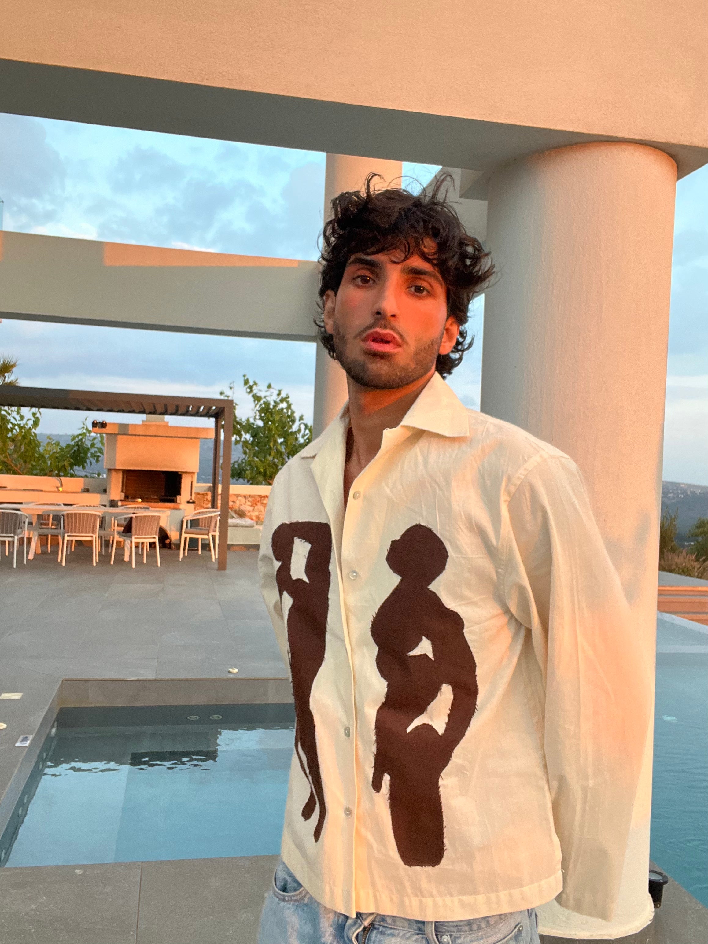 Men in Shower Shirt in Cotton - Sand White