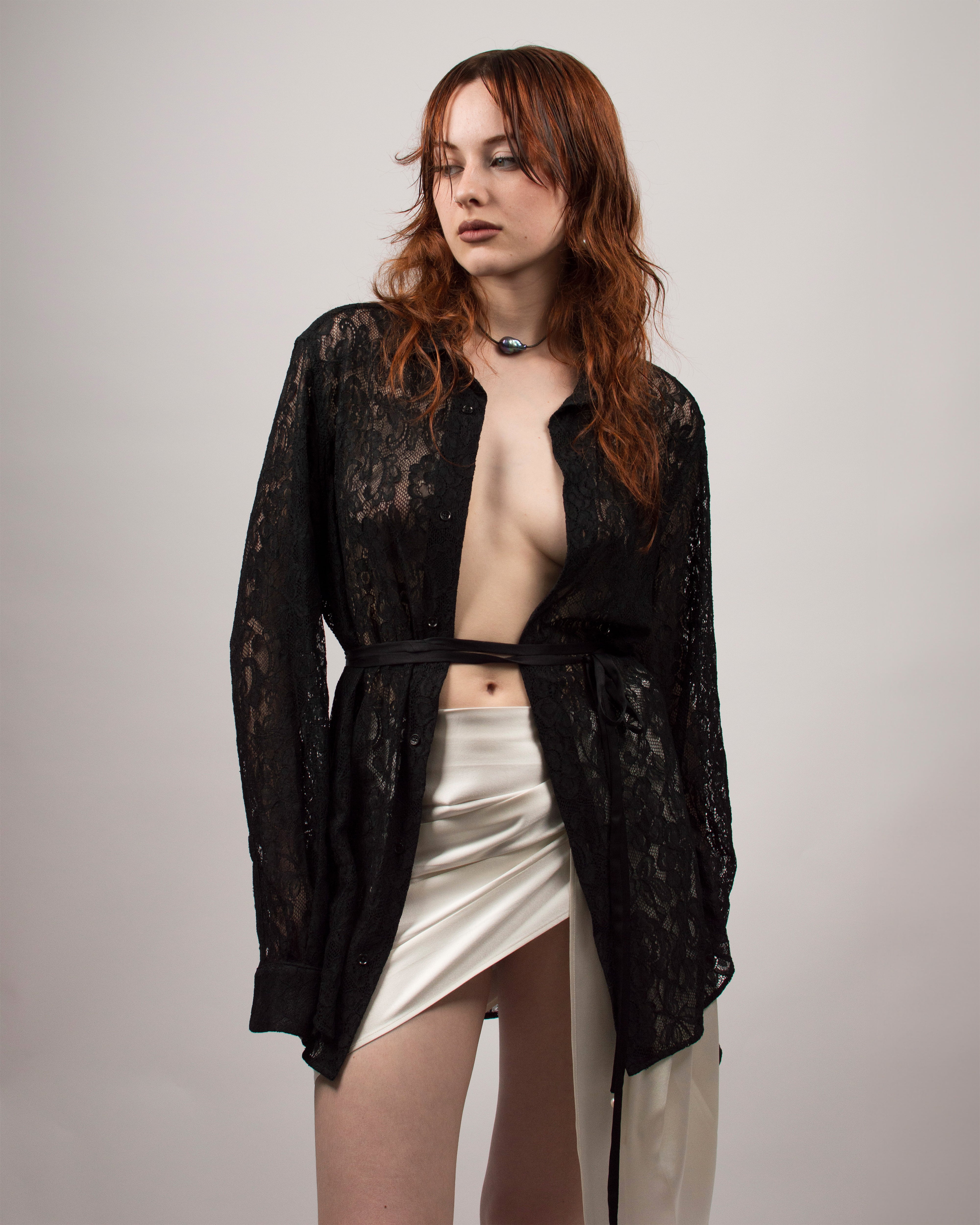 Cummerbund Skirt in Silk Satin - Coconut White