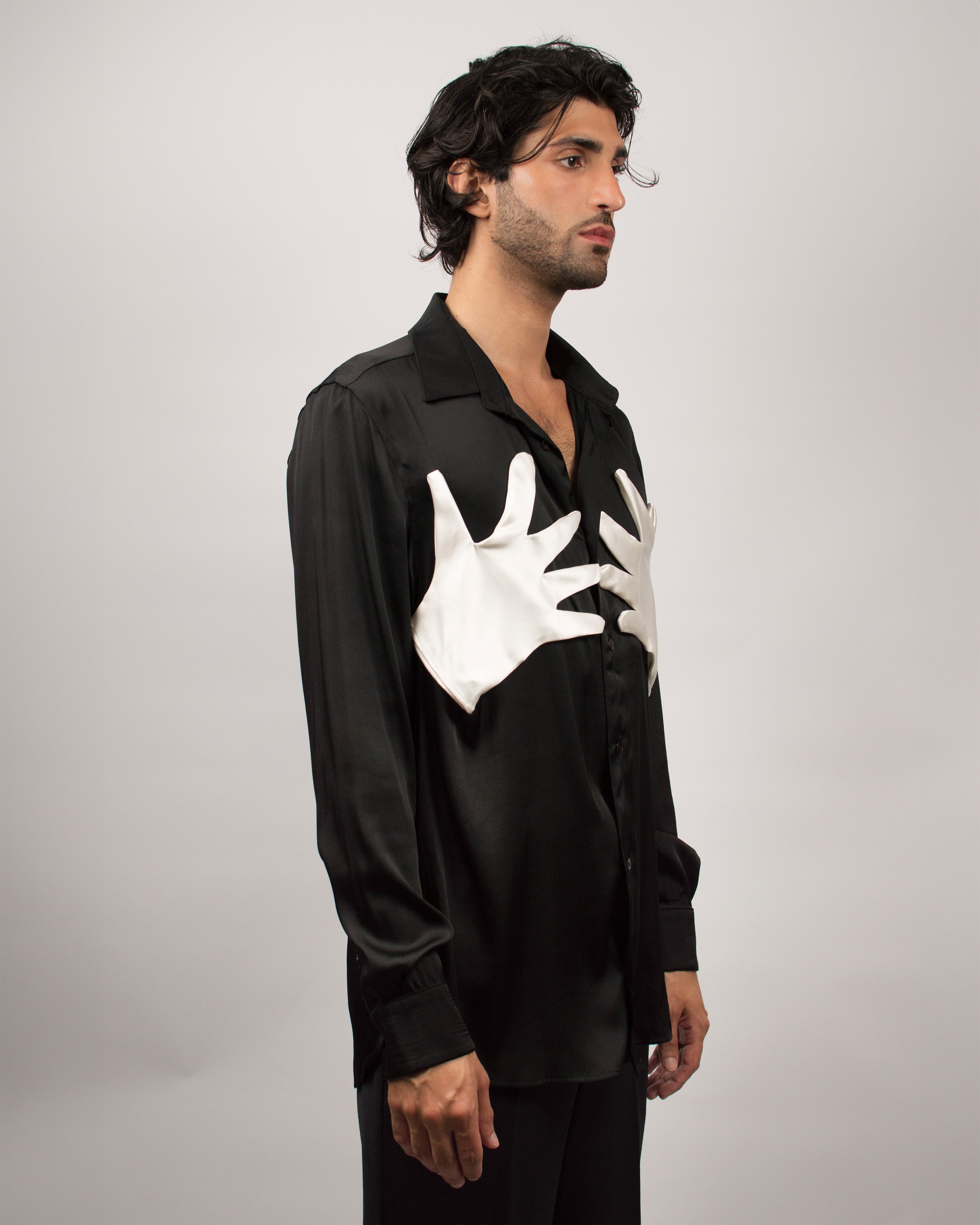 Love Hug Shirt in Silk Satin - Ink Black