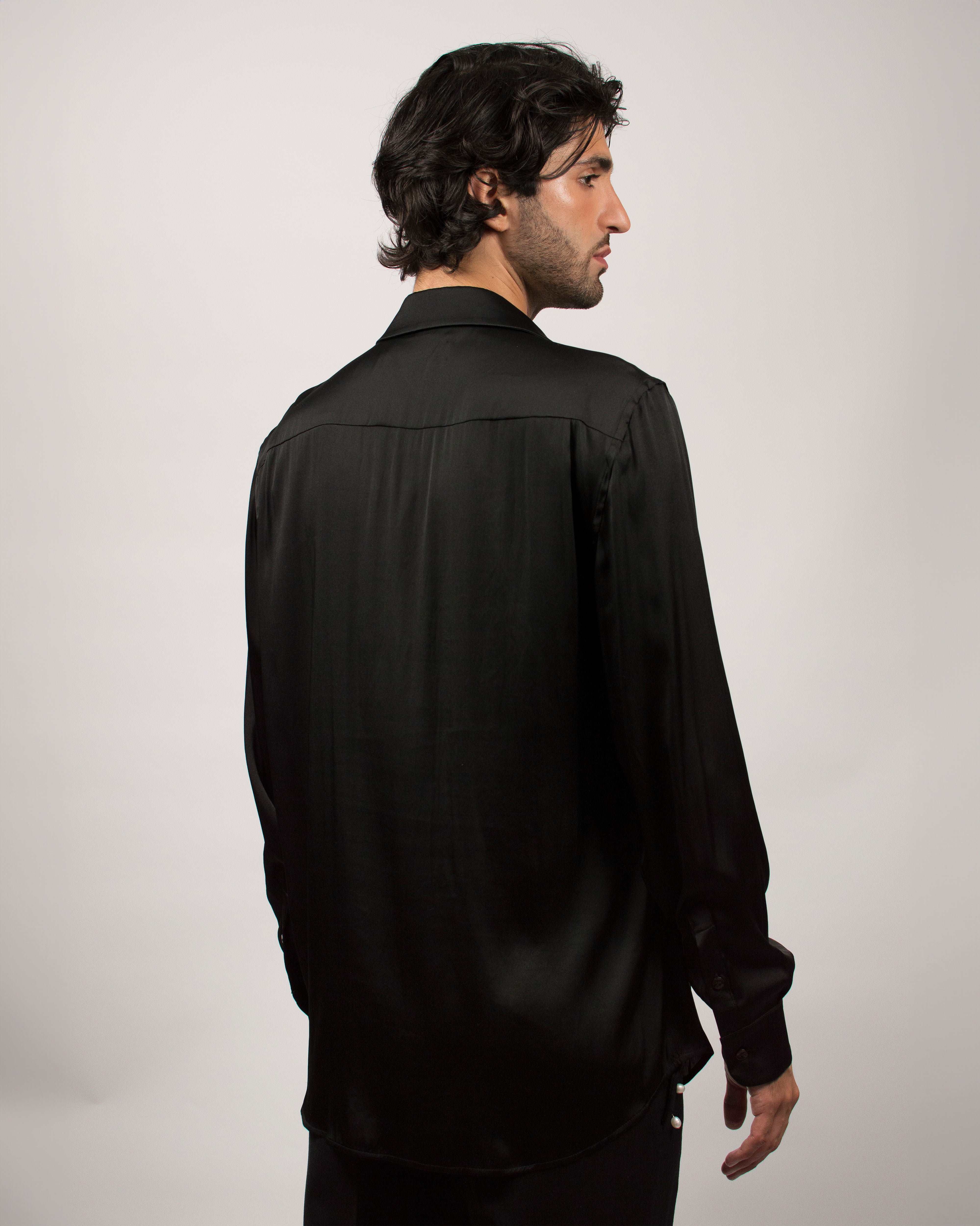 Love Hug Shirt in Silk Satin - Ink Black