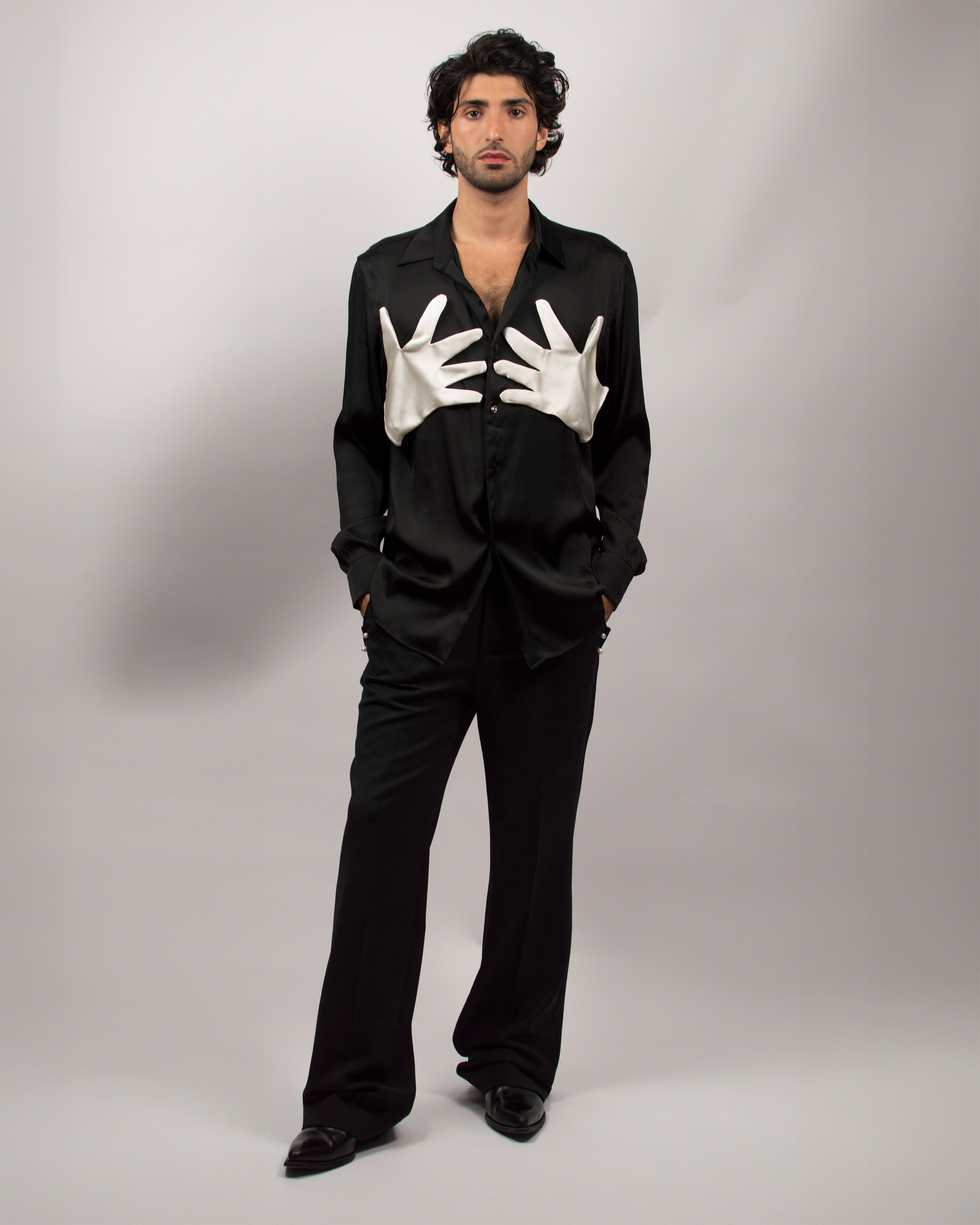 Love Hug Shirt in Silk Satin - Ink Black