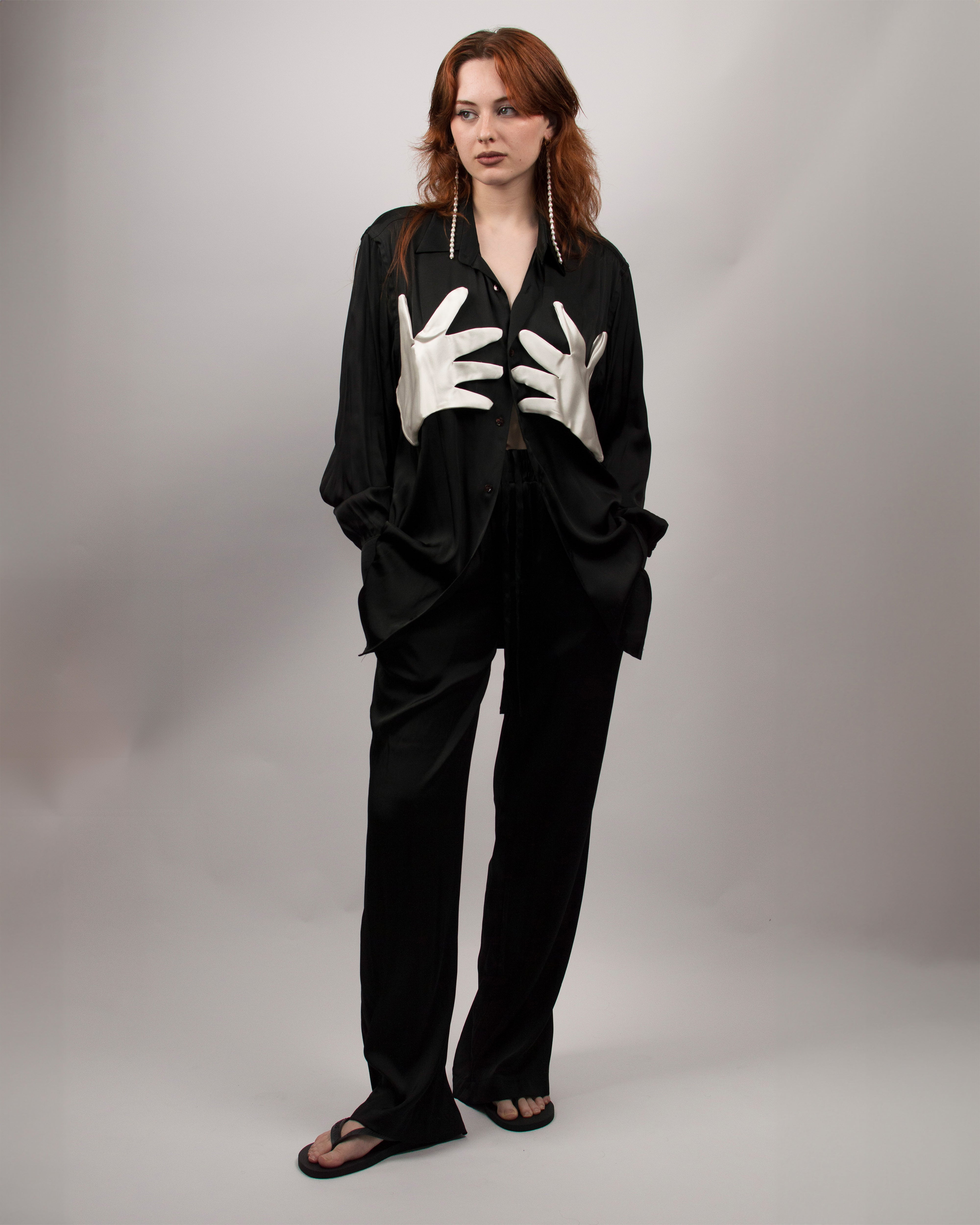 Love Hug Shirt in Silk Satin - Ink Black