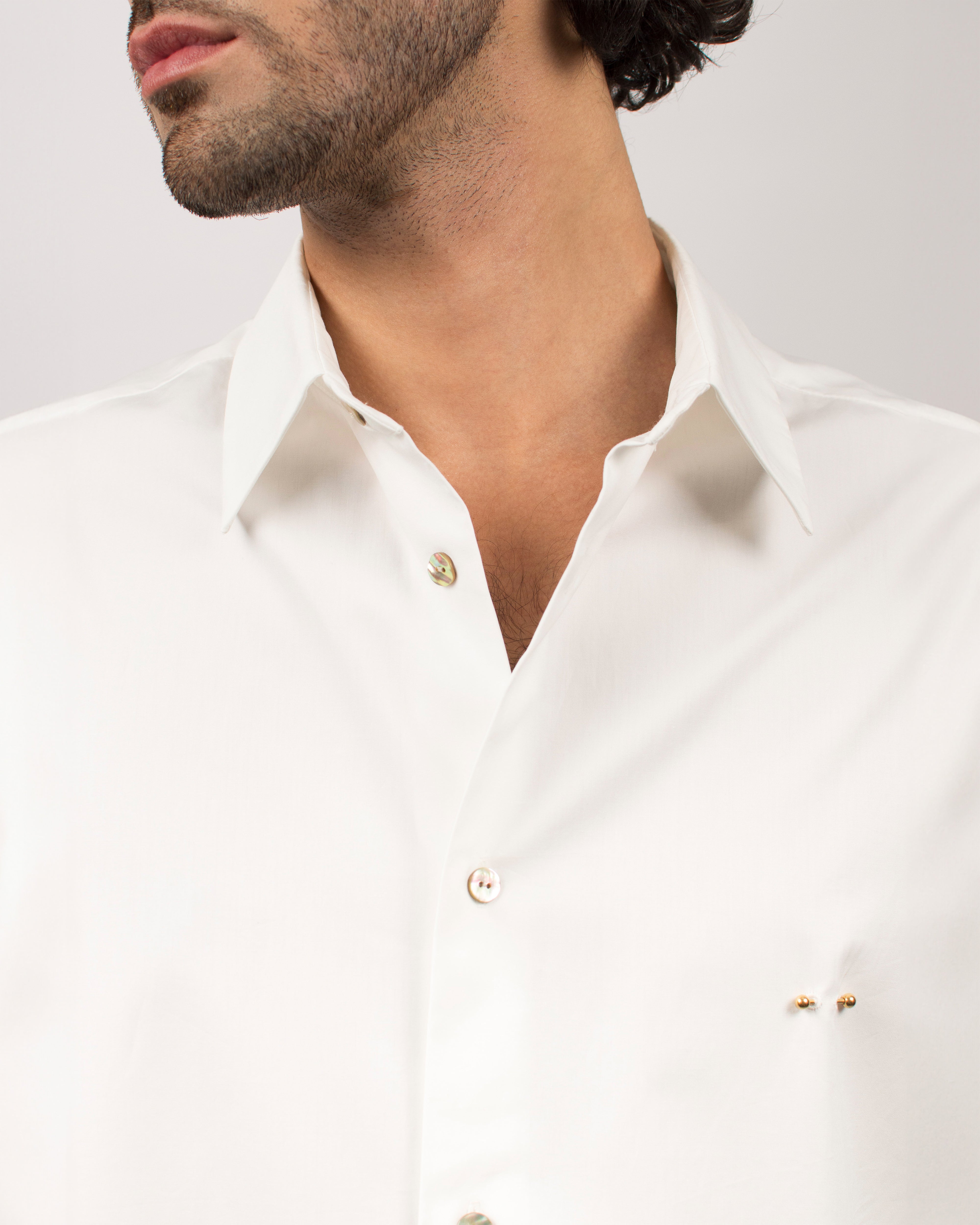 Cry Here Shirt in Cotton Poplin - Pearl White