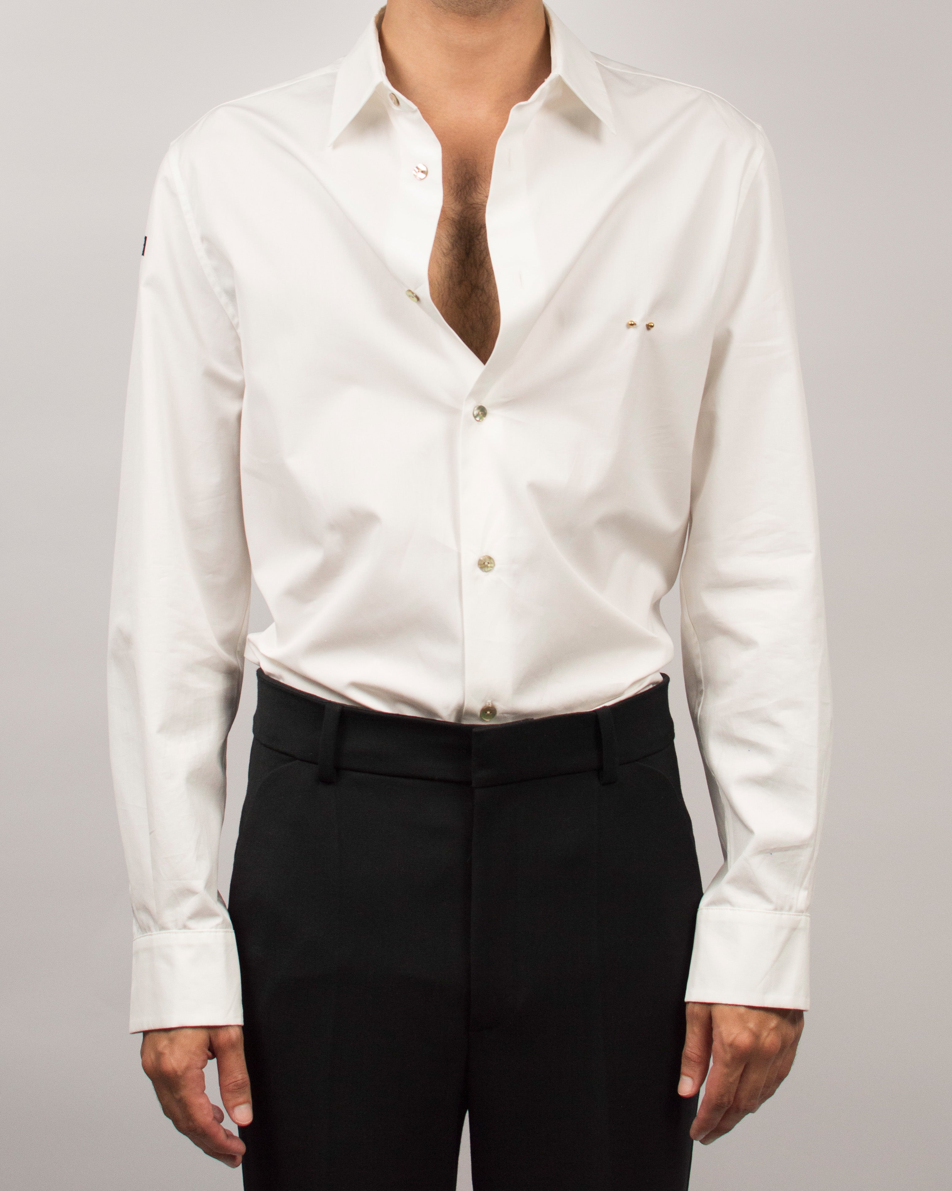 Cry Here Shirt in Cotton Poplin - Pearl White