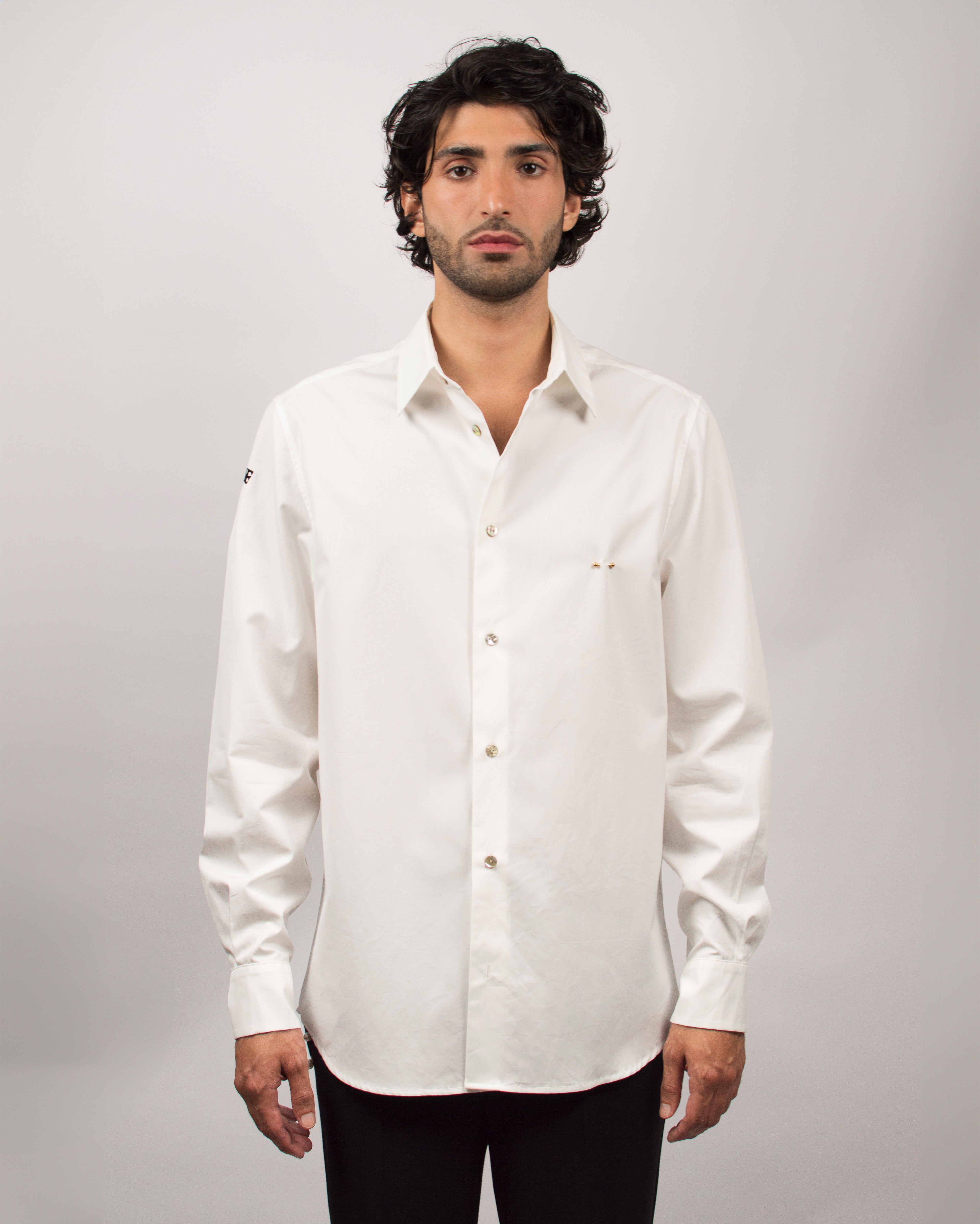 Cry Here Shirt in Cotton Poplin - Pearl White