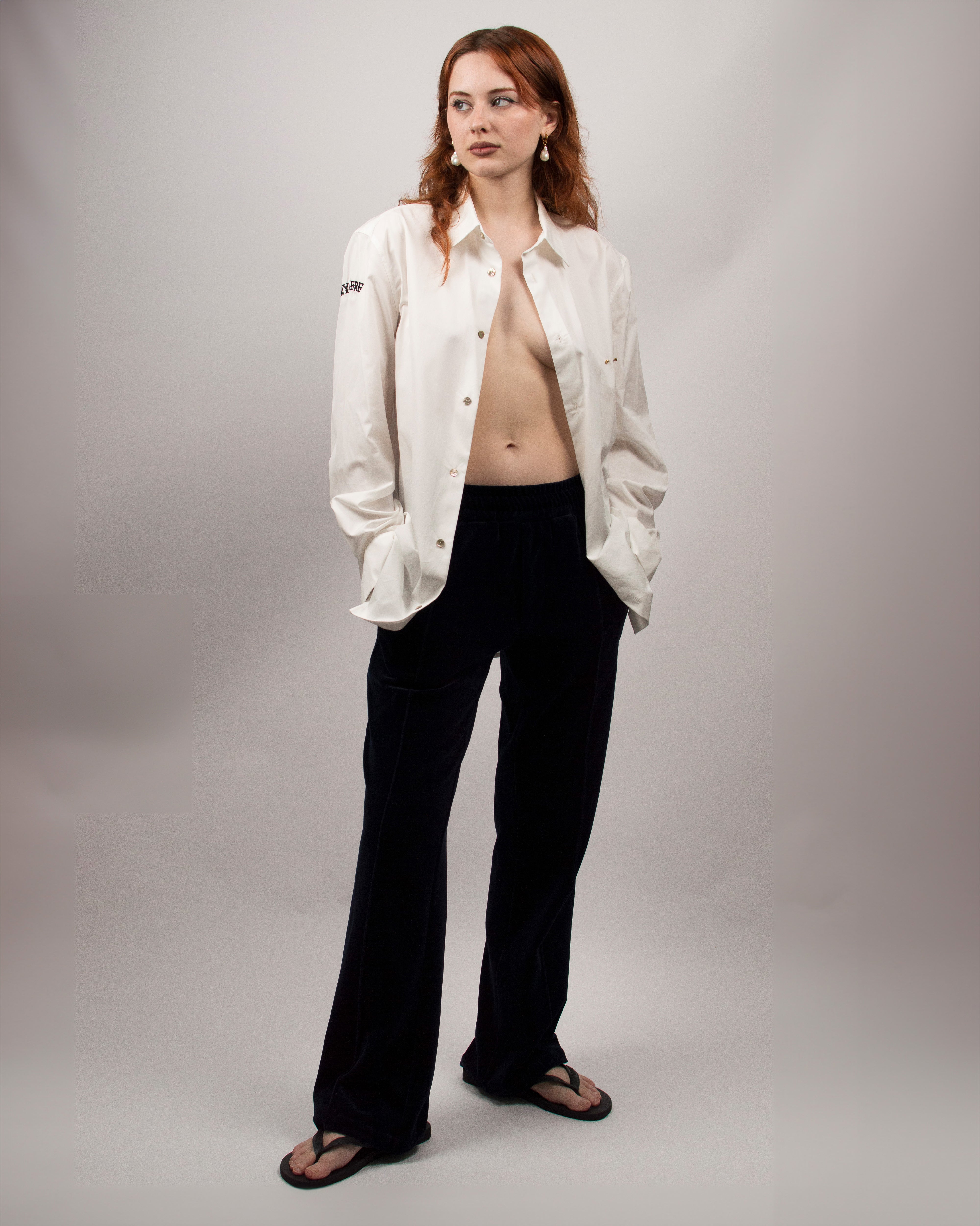 Cry Here Shirt in Cotton Poplin - Pearl White