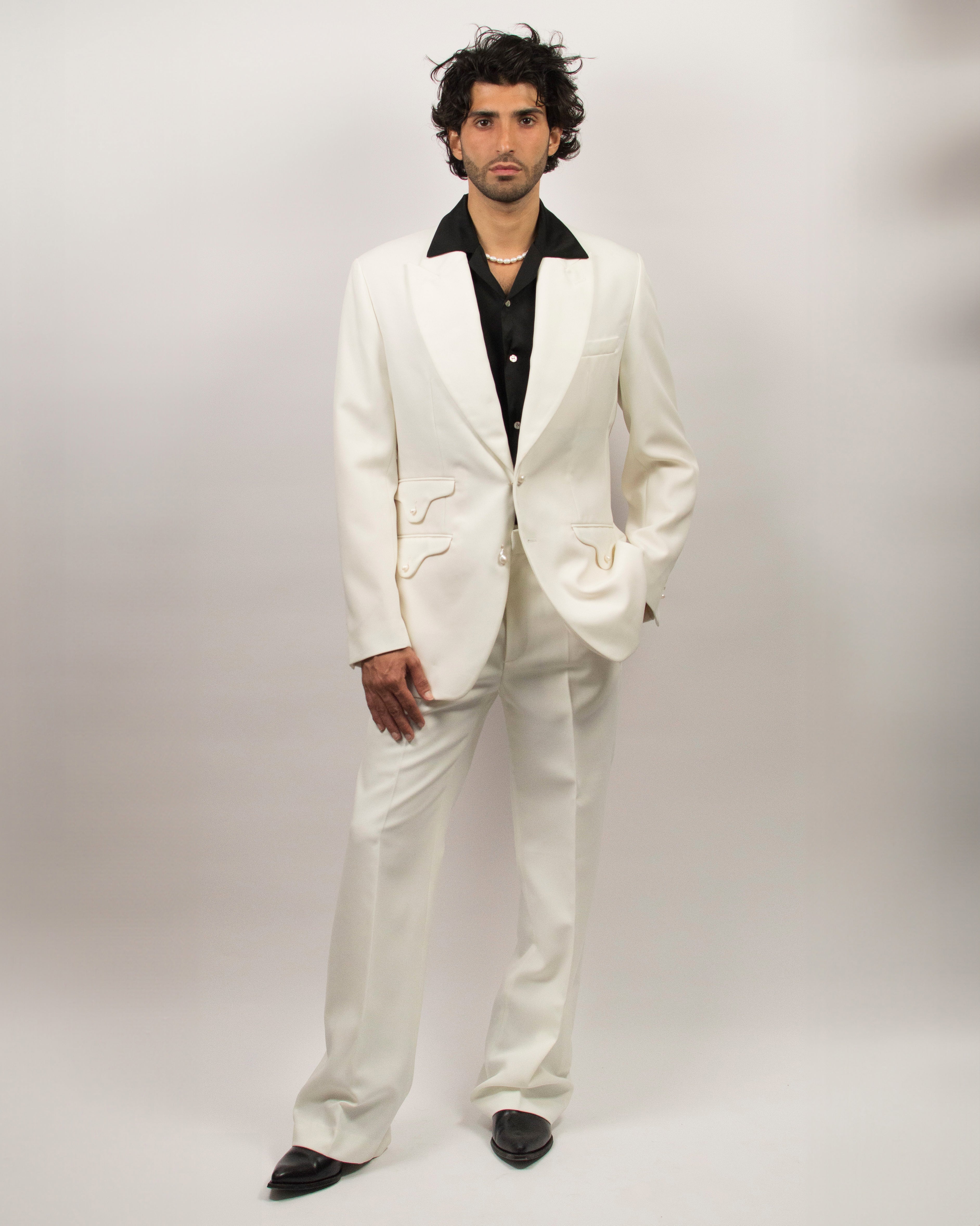 Pearls Pants in Grain de Poudre - Pearl White