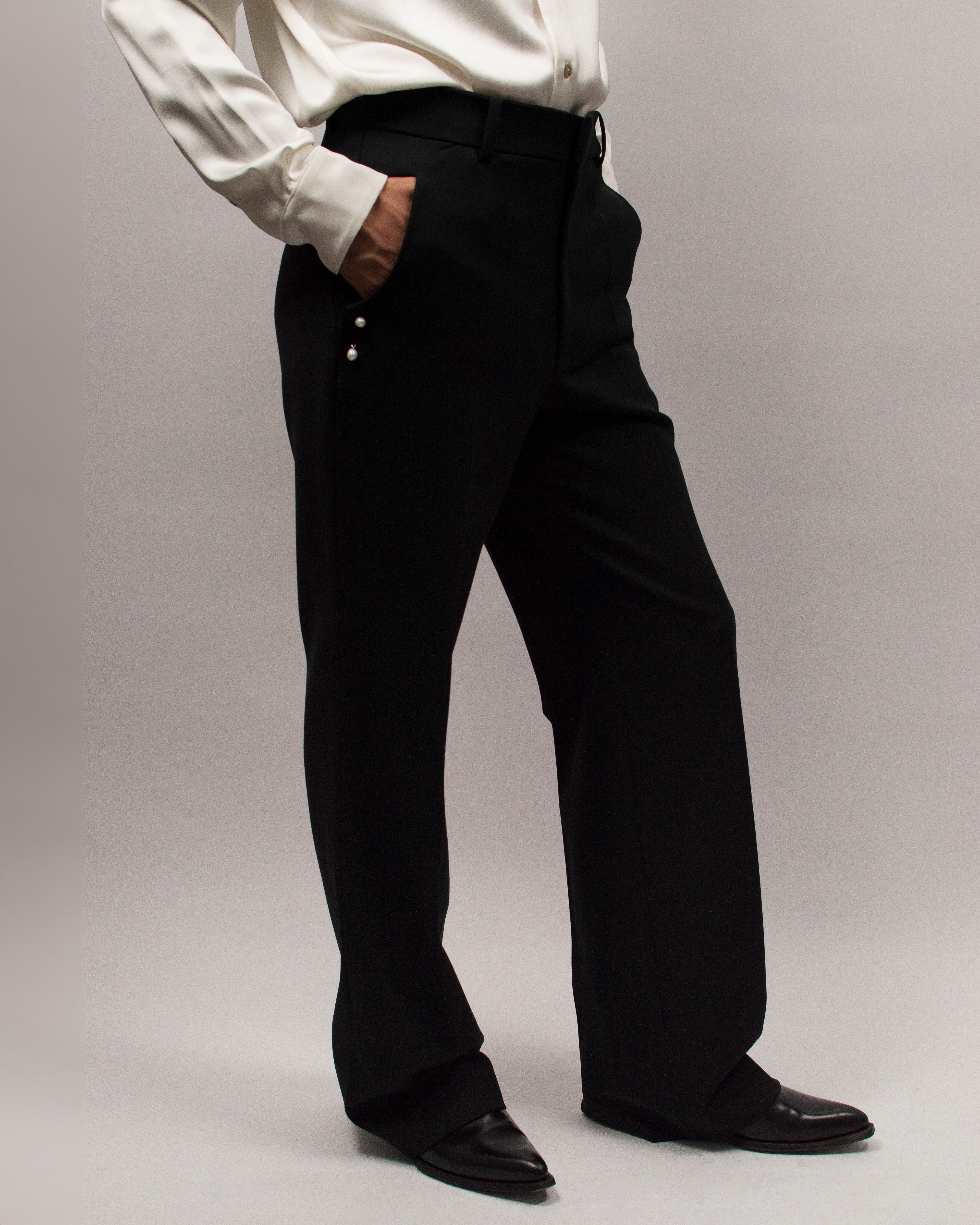 Pearls Pants in Grain de Poudre - Ink Black