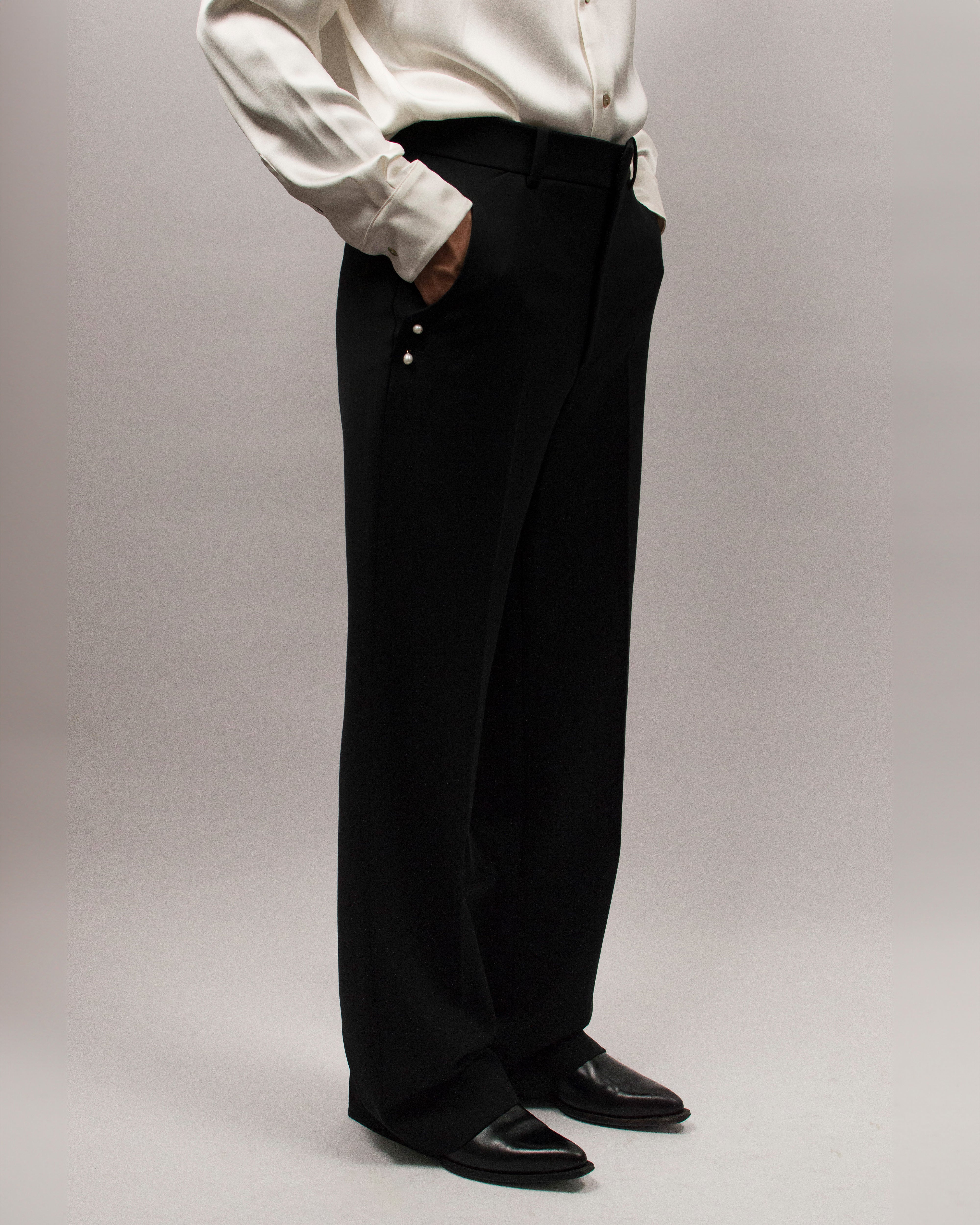 Pearls Pants in Grain de Poudre - Ink Black