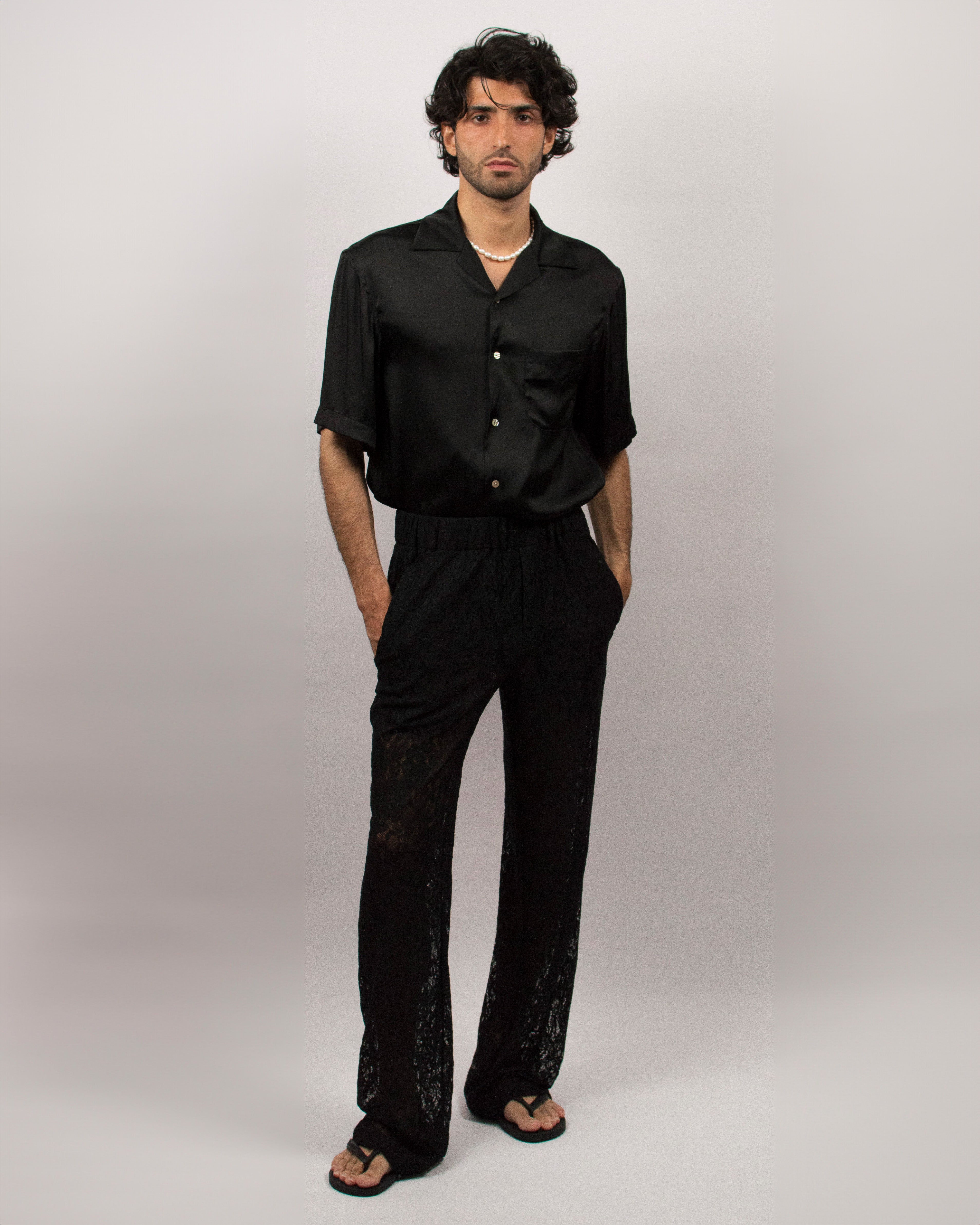 Islander Shirt in Silk Satin - Ink Black