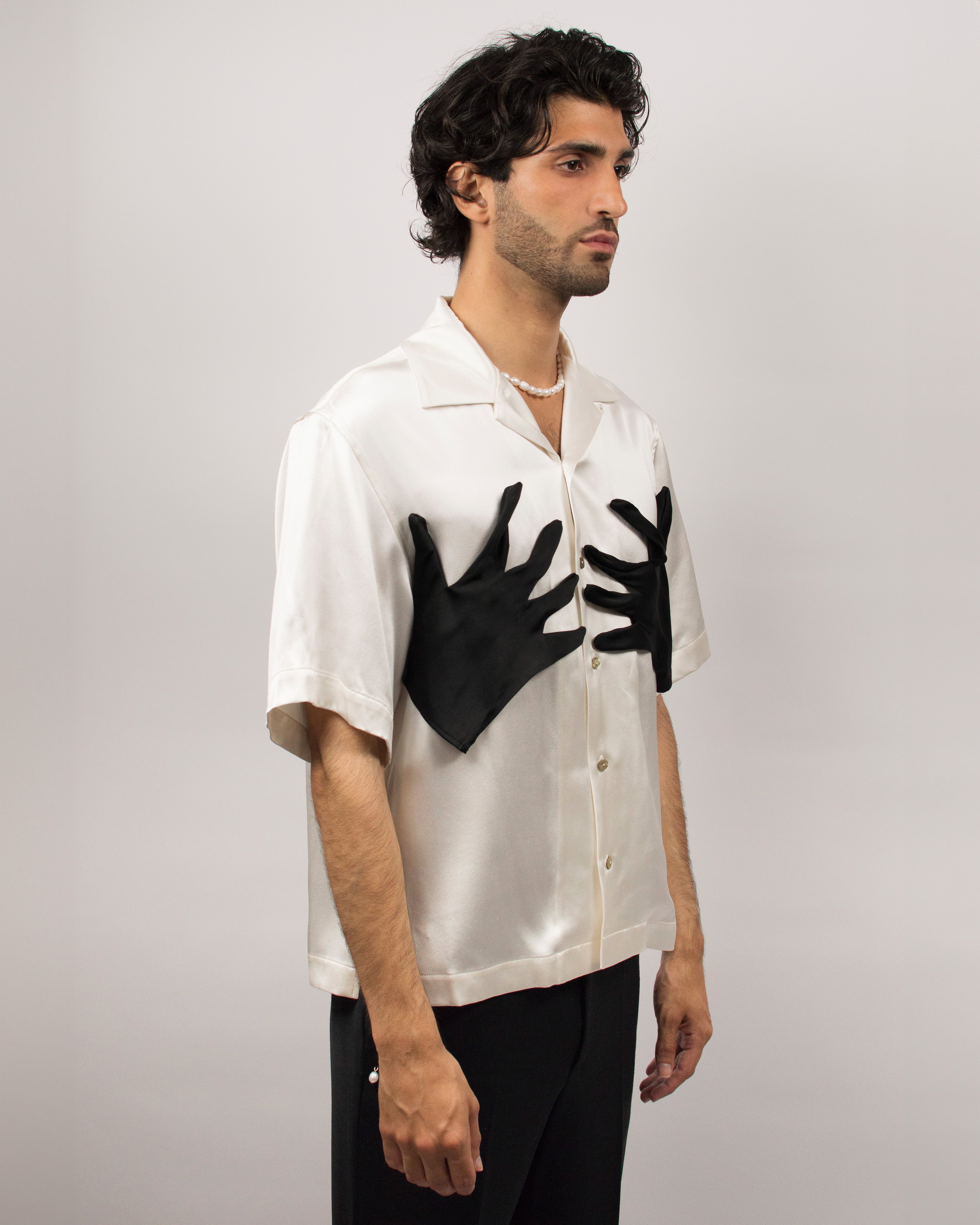 Love Hug Shirt in Silk Satin - Coconut White