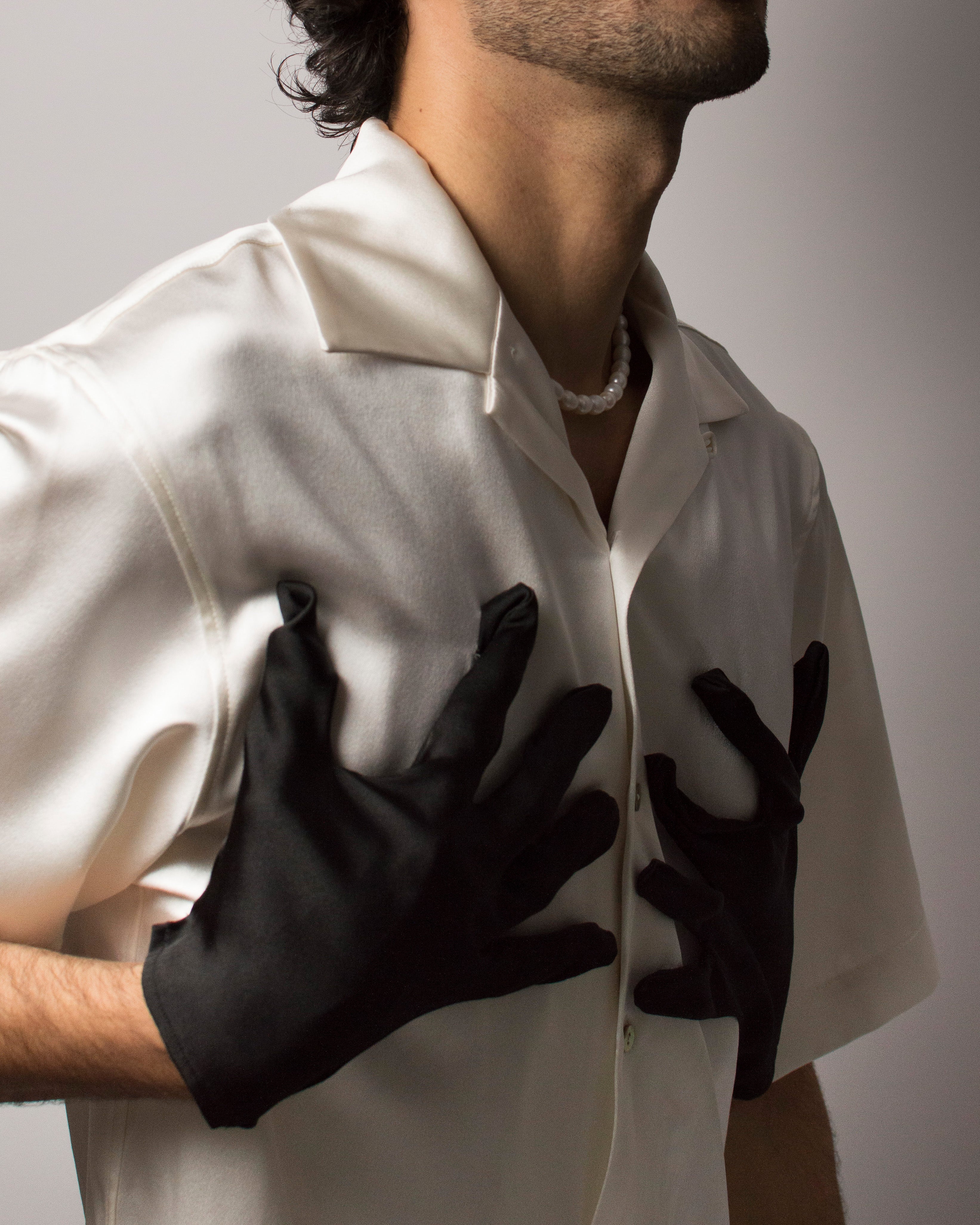 Love Hug Shirt in Silk Satin - Coconut White