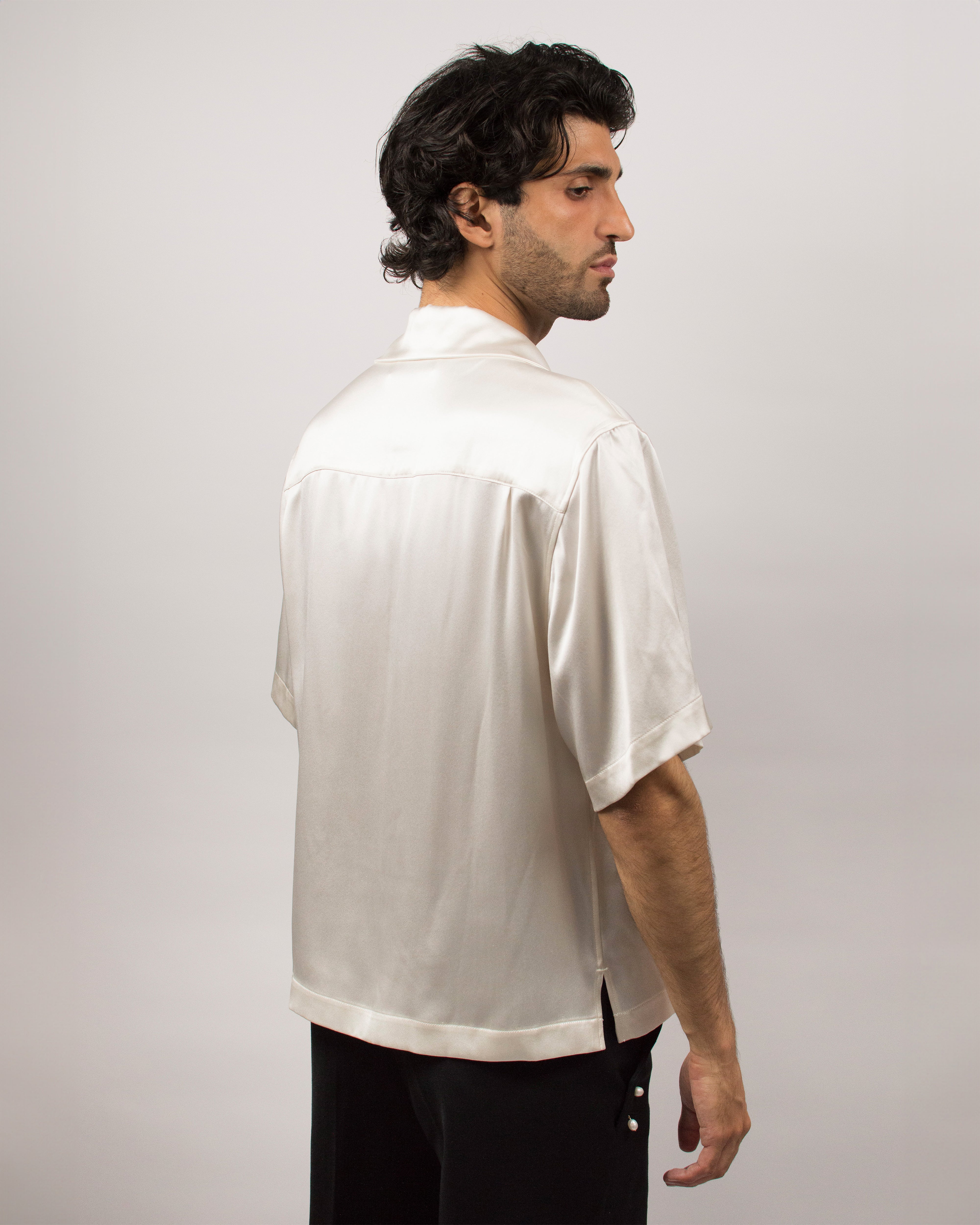 Love Hug Shirt in Silk Satin - Coconut White