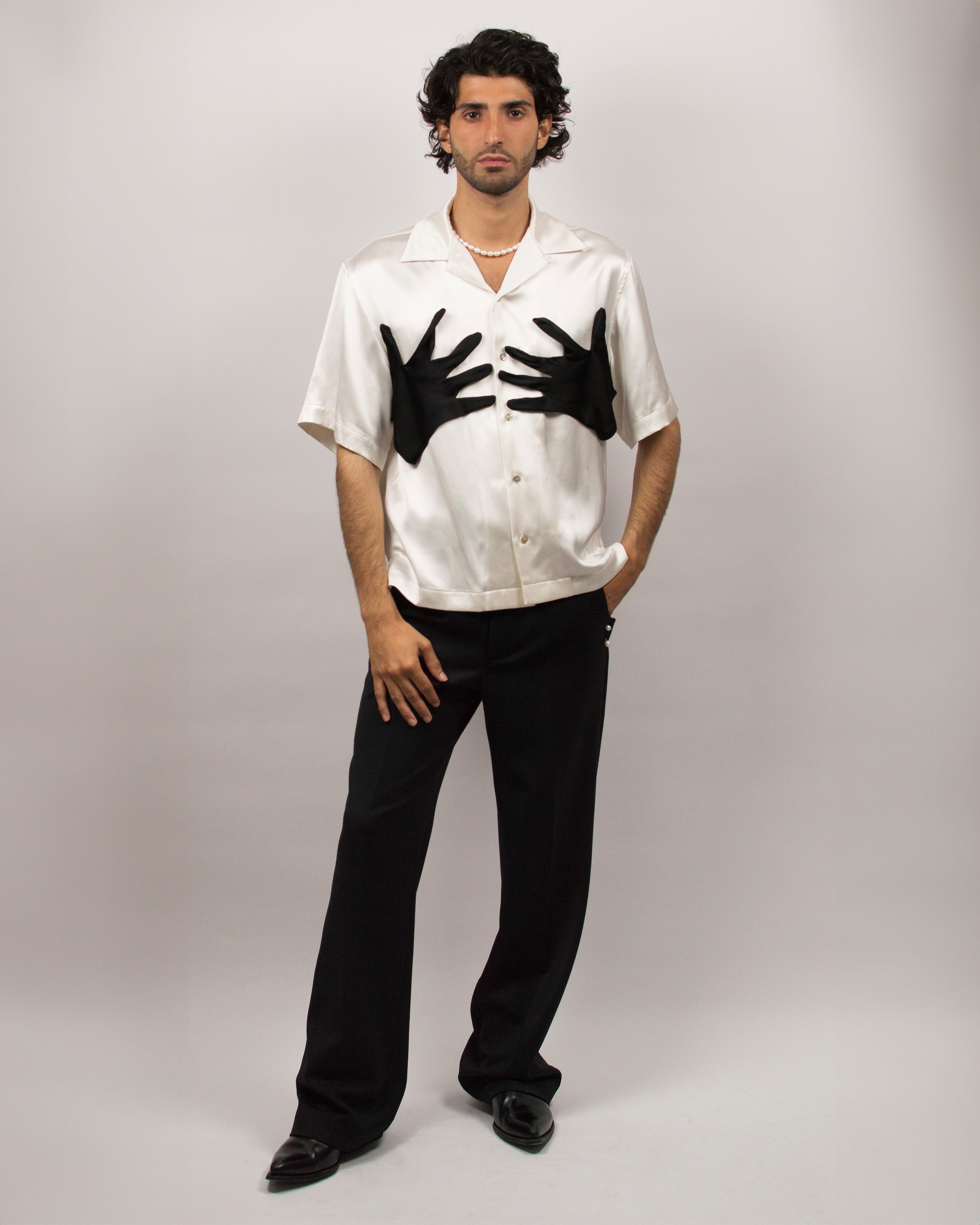 Love Hug Shirt in Silk Satin - Coconut White