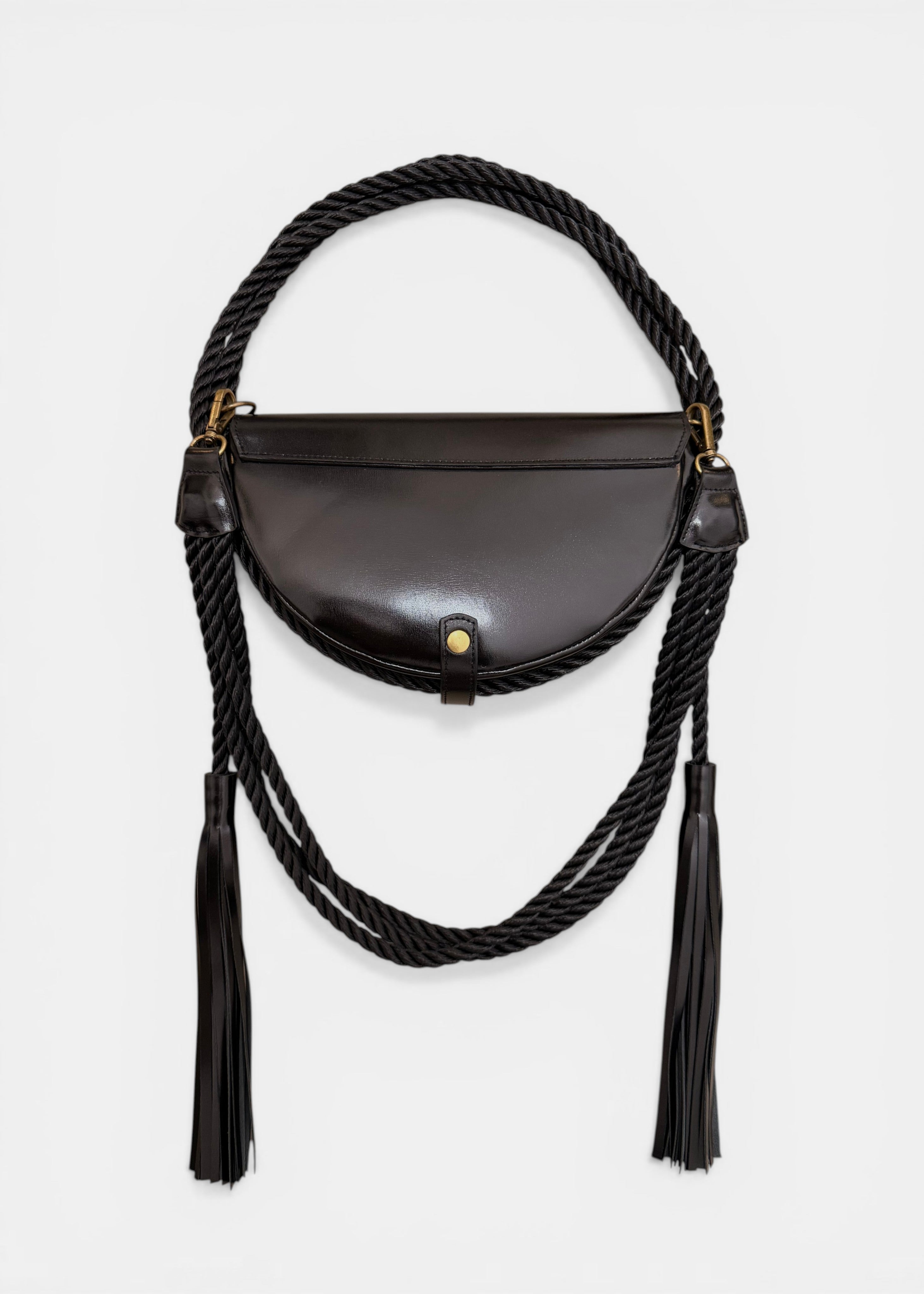 Lasso Bag in Shiny Box Leather - Ink Black