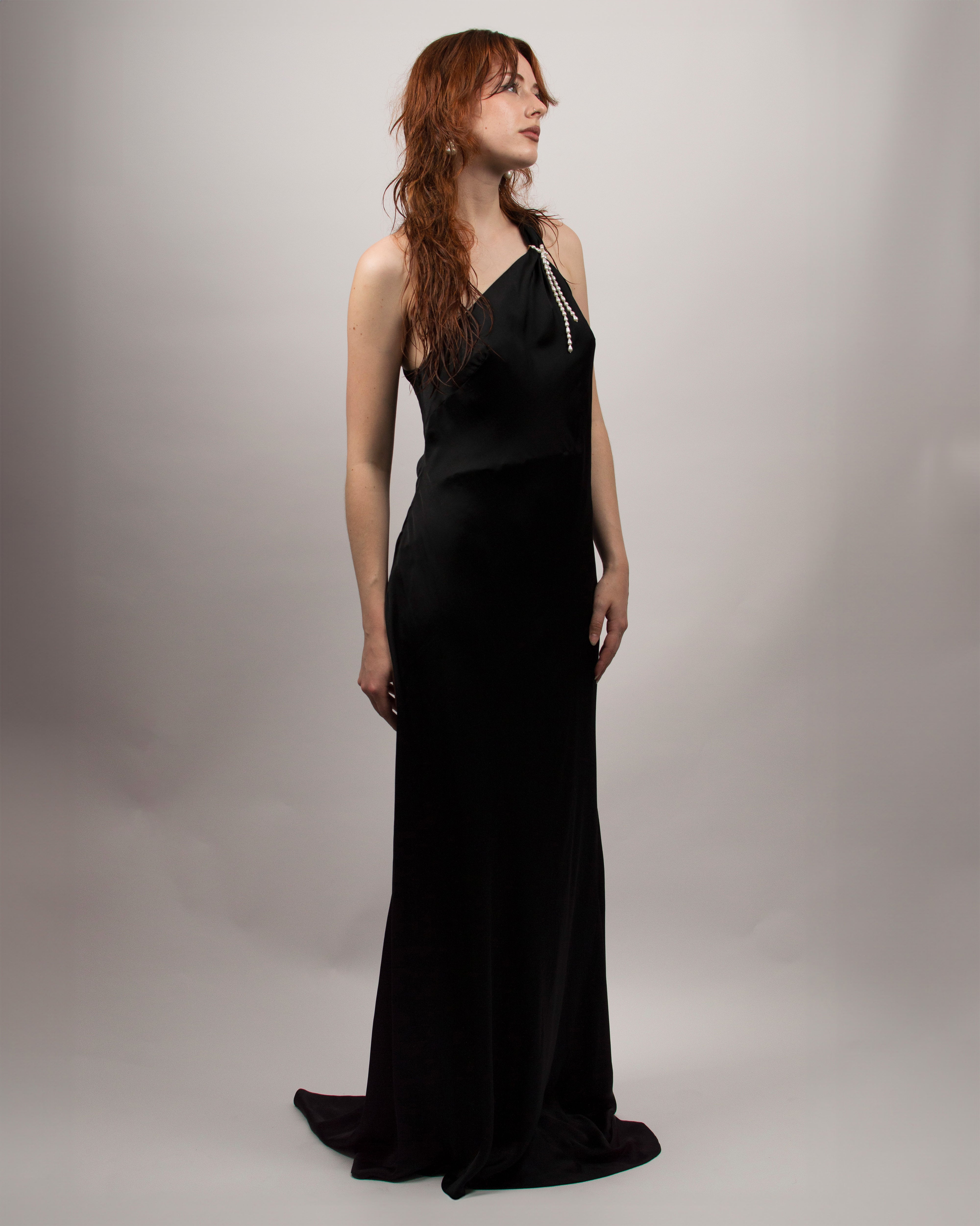 Teardrops Dress in Silk Satin - Ink Black