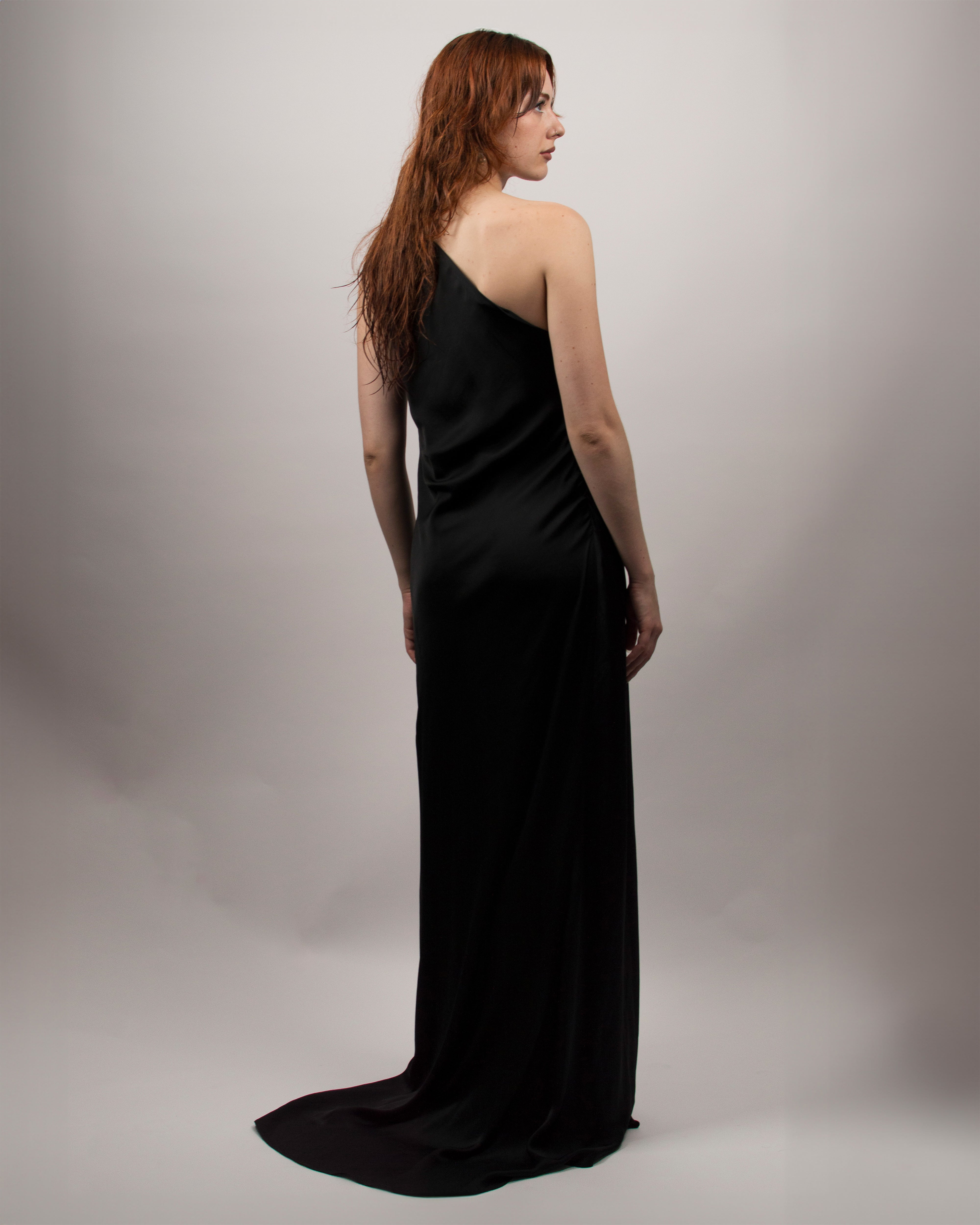 Teardrops Dress in Silk Satin - Ink Black