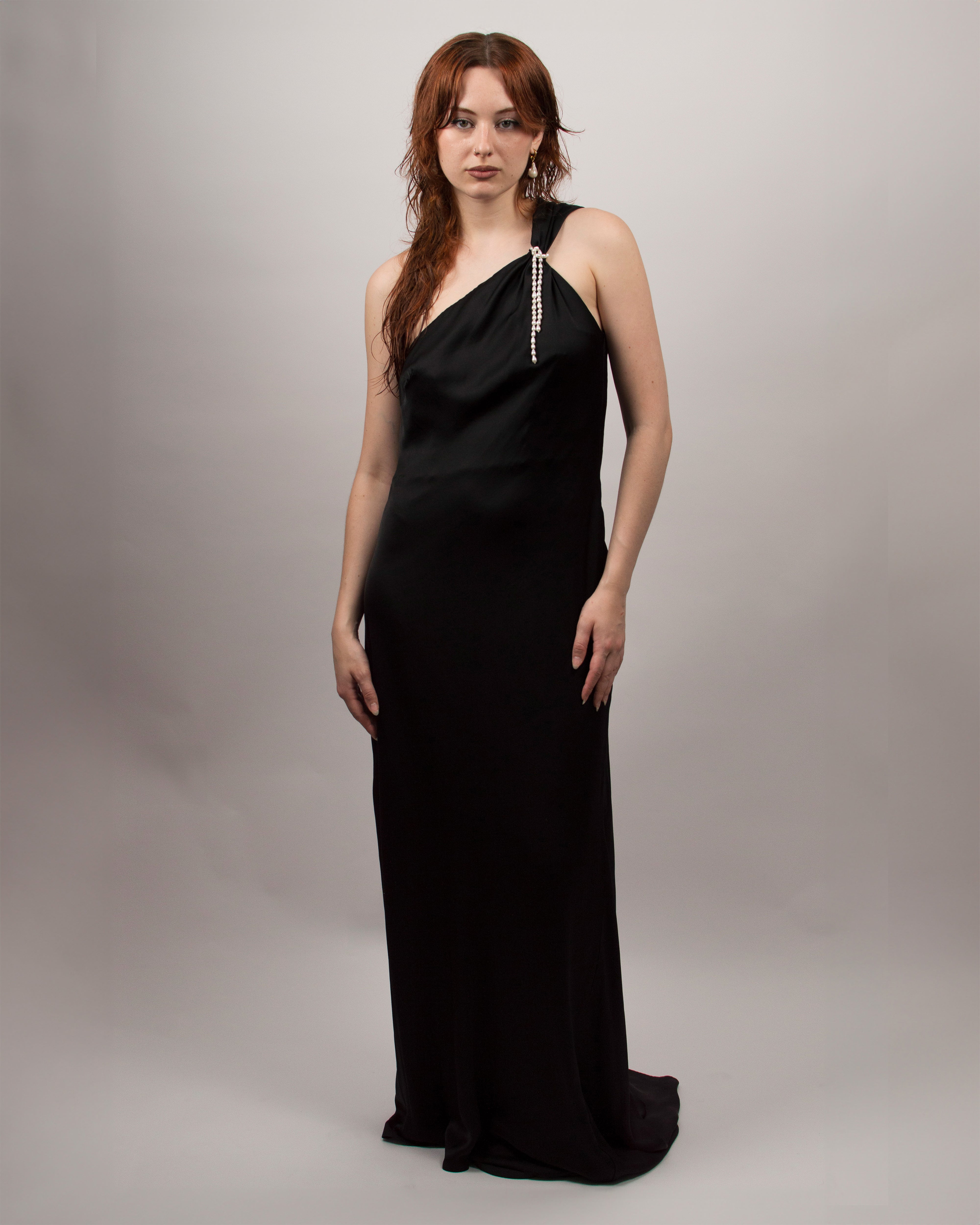 Teardrops Dress in Silk Satin - Ink Black