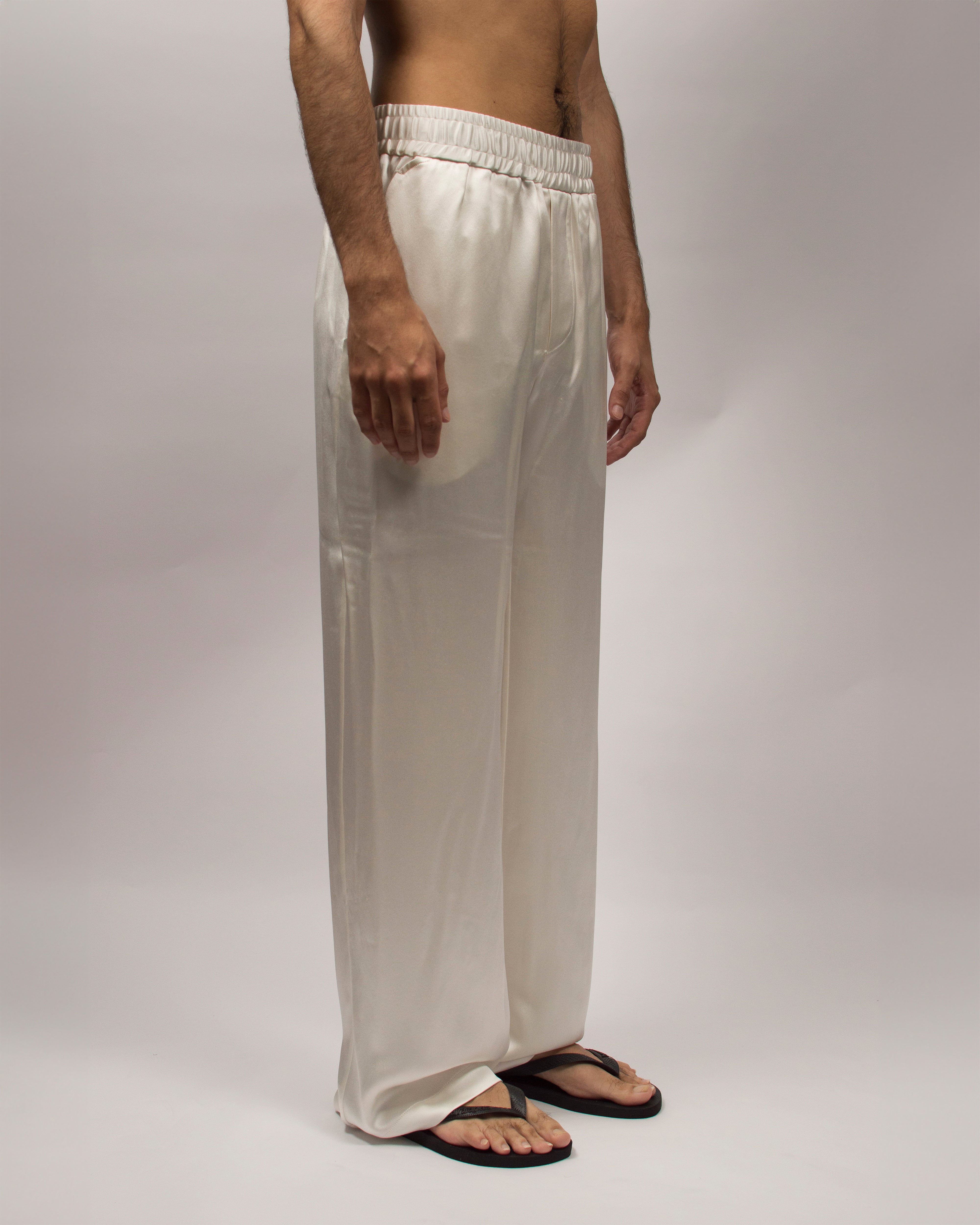 Islander Pants in Silk Satin - Coconut White