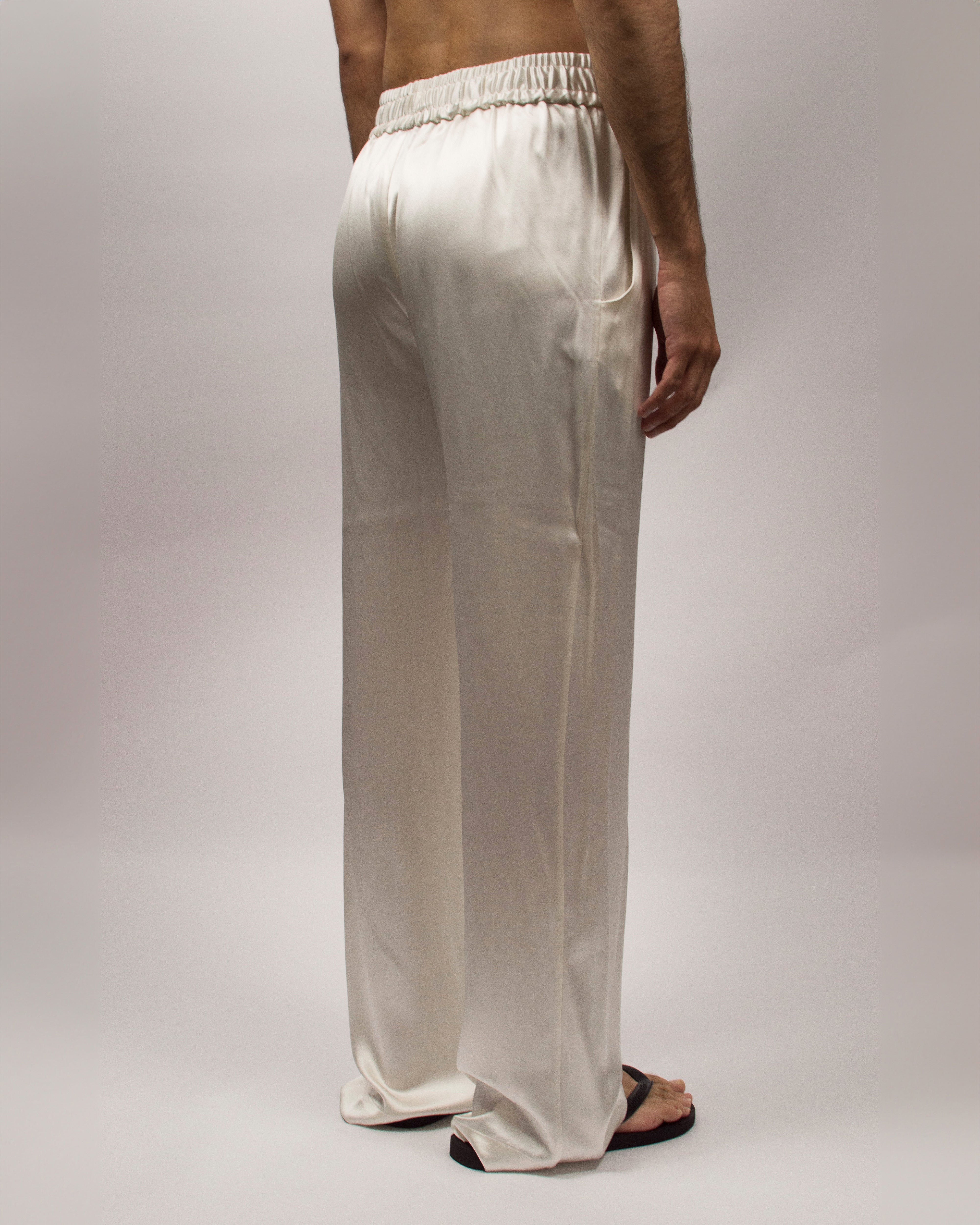 Islander Pants in Silk Satin - Coconut White