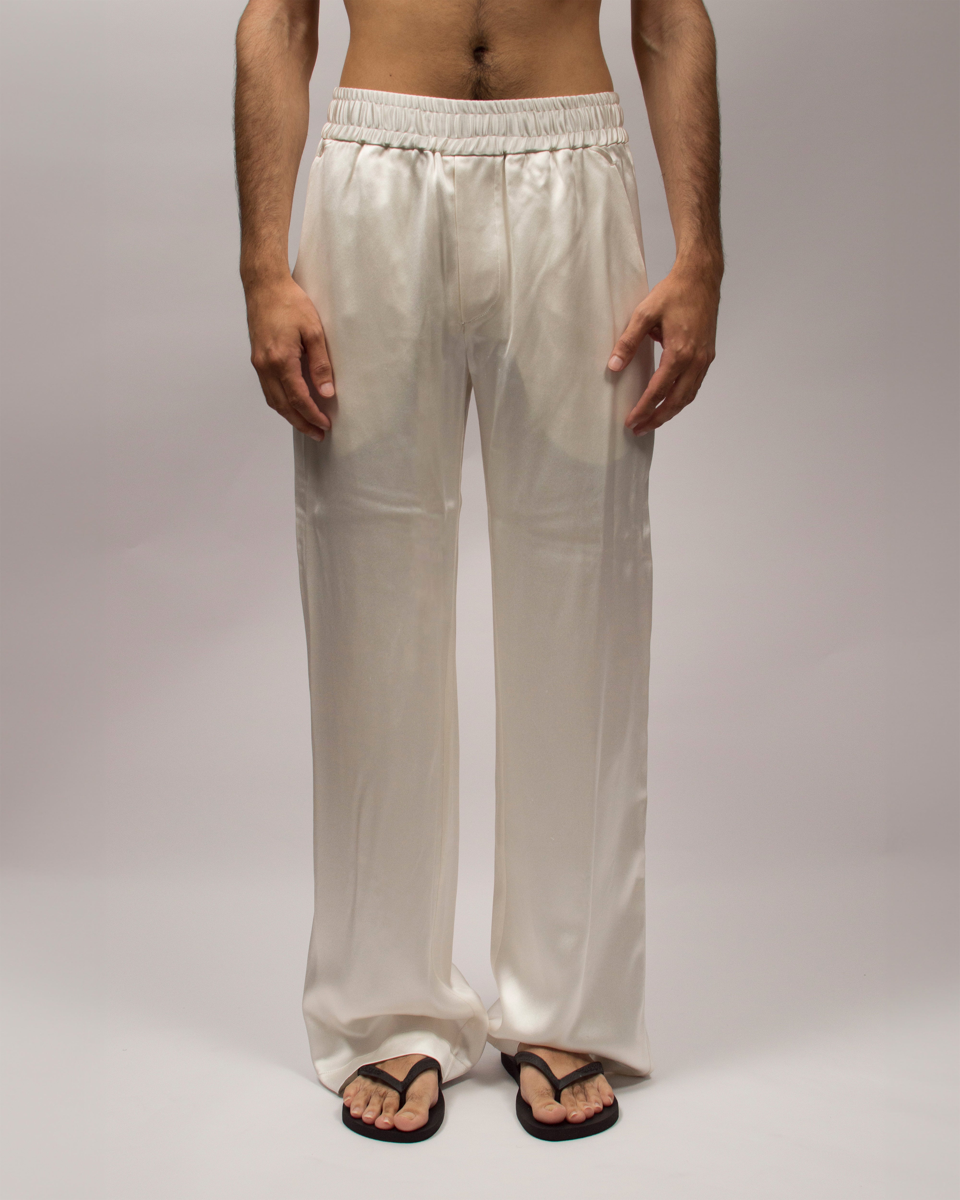 Islander Pants in Silk Satin - Coconut White