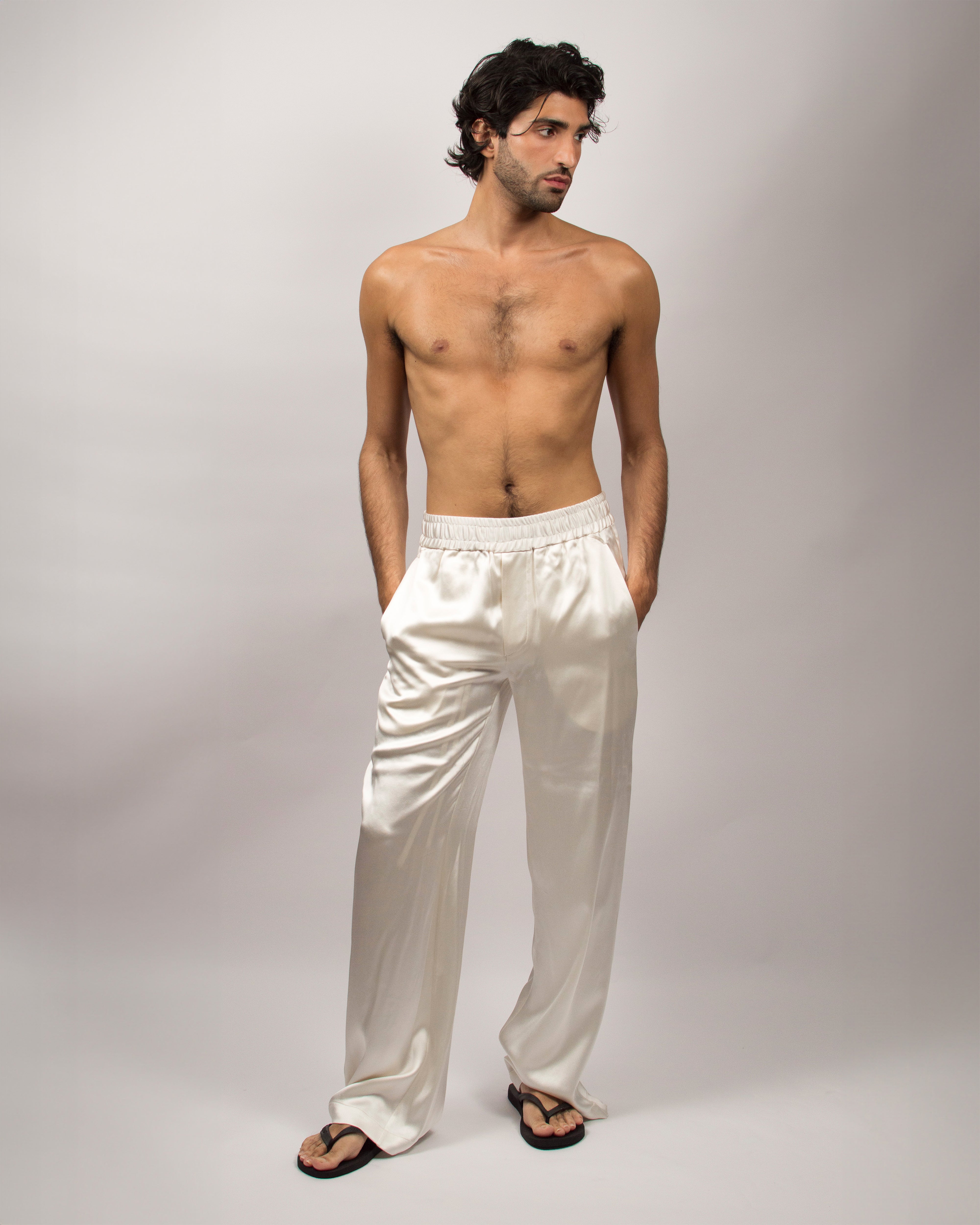 Islander Pants in Silk Satin - Coconut White