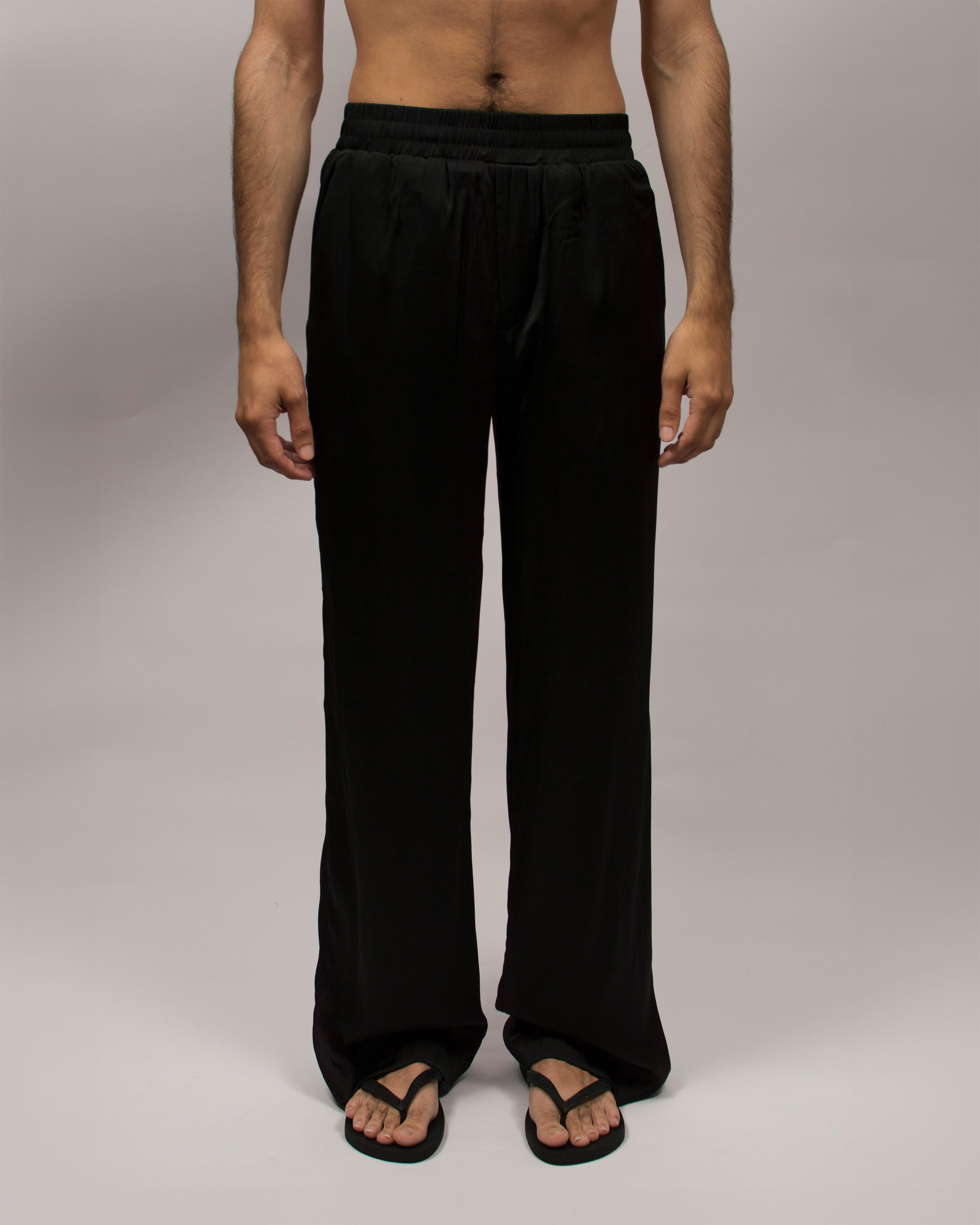 Islander Pants in Silk Satin - Ink Black