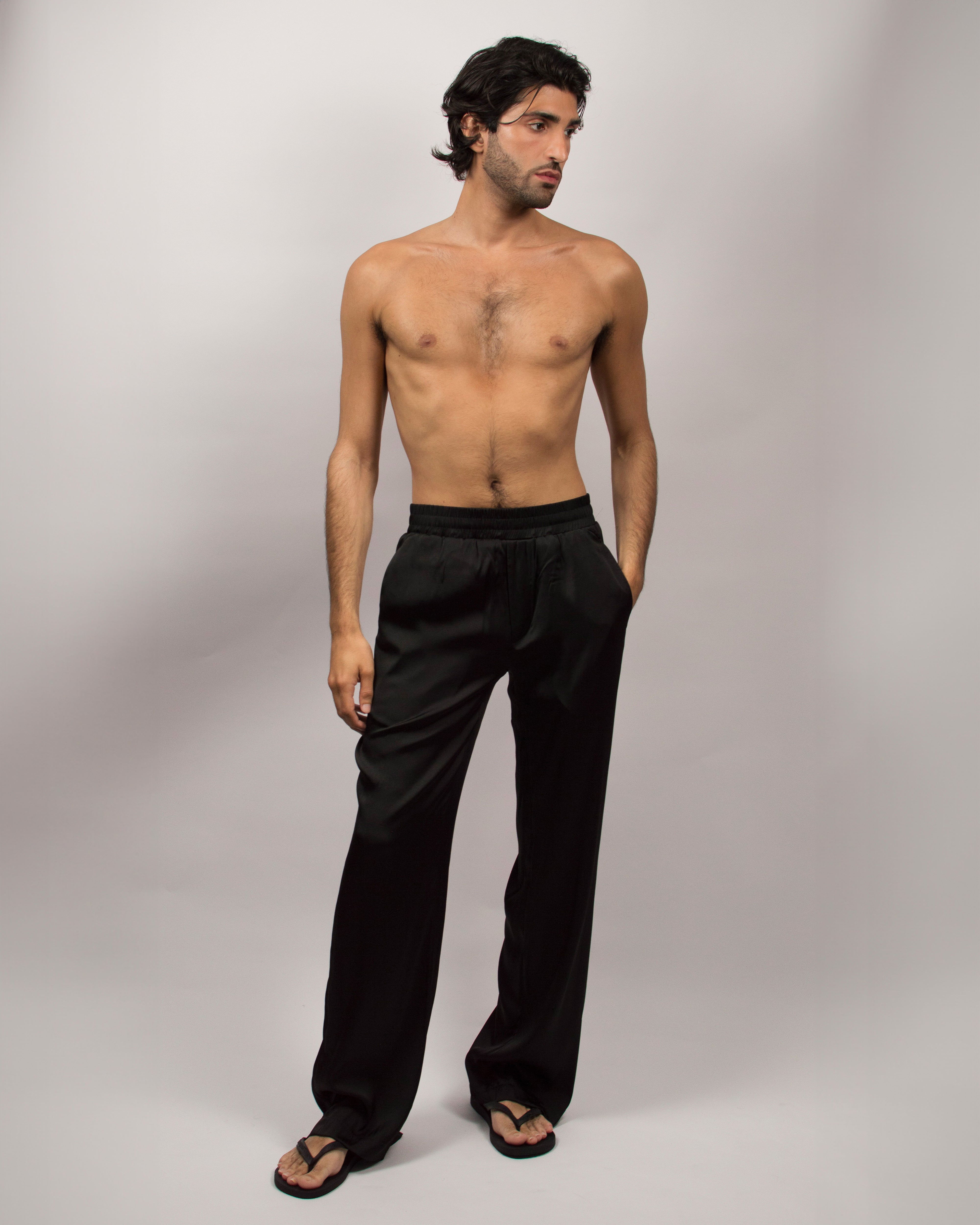 Islander Pants in Silk Satin - Ink Black