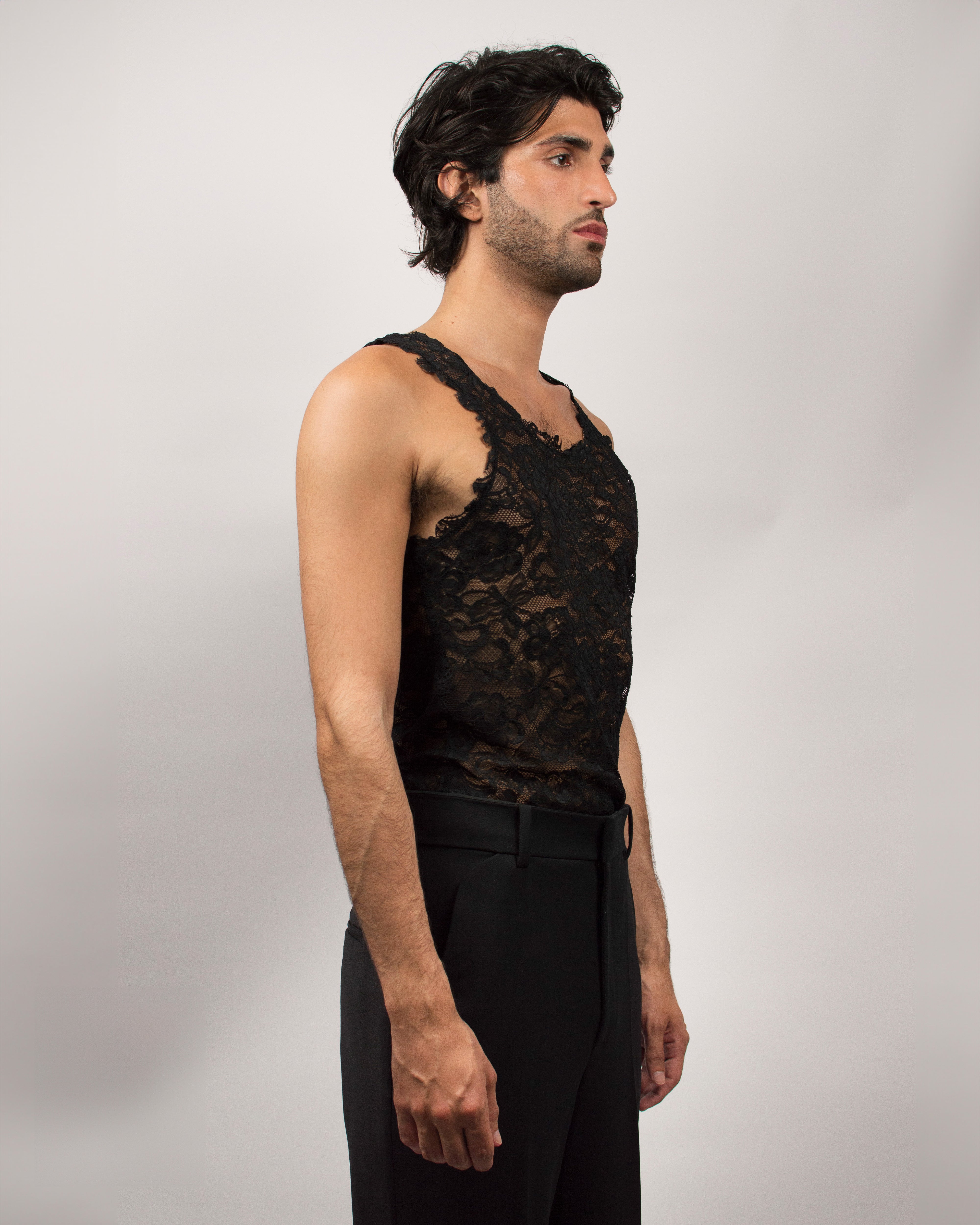 Raw Tank Top in Lace - Ink Black