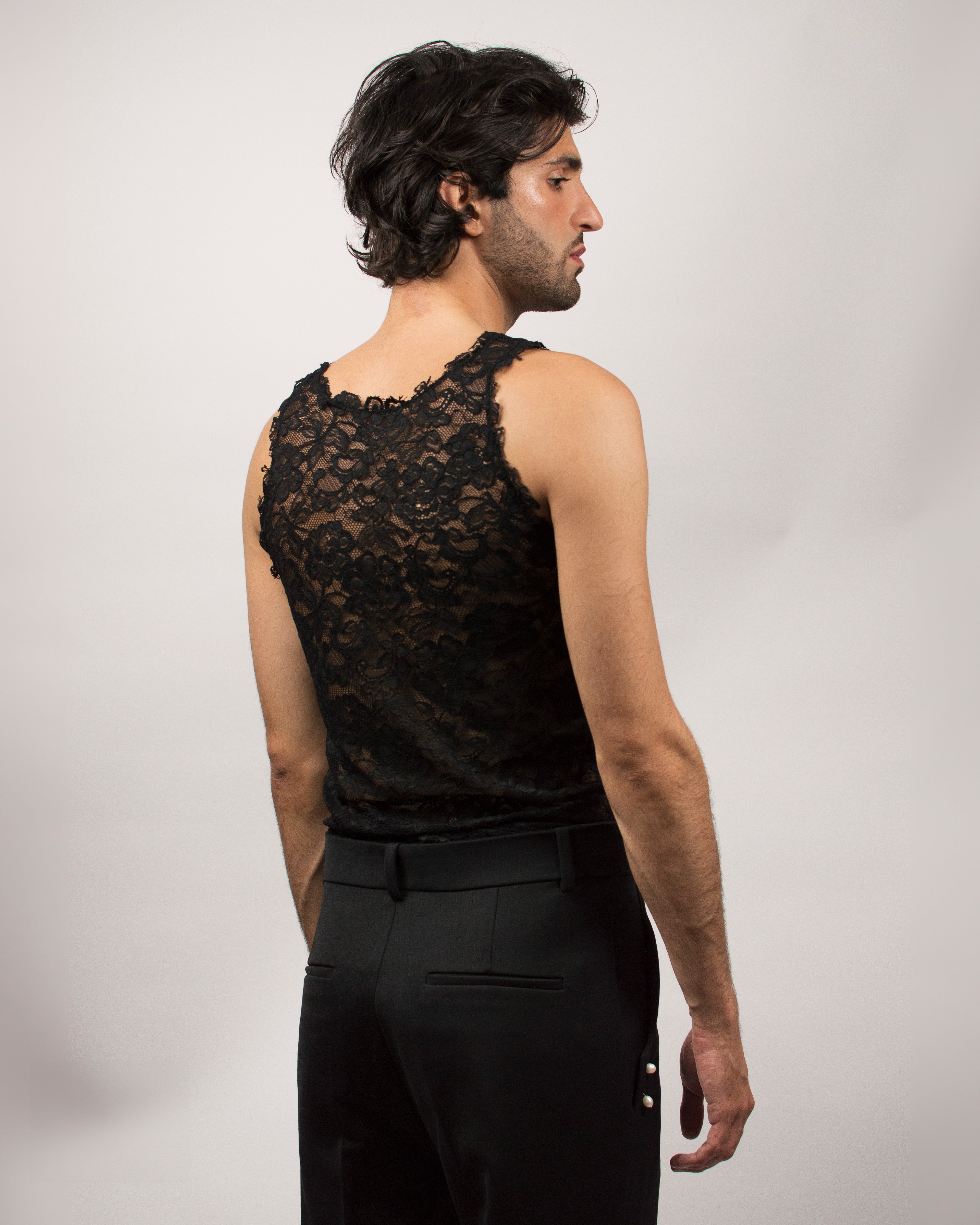 Raw Tank Top in Lace - Ink Black