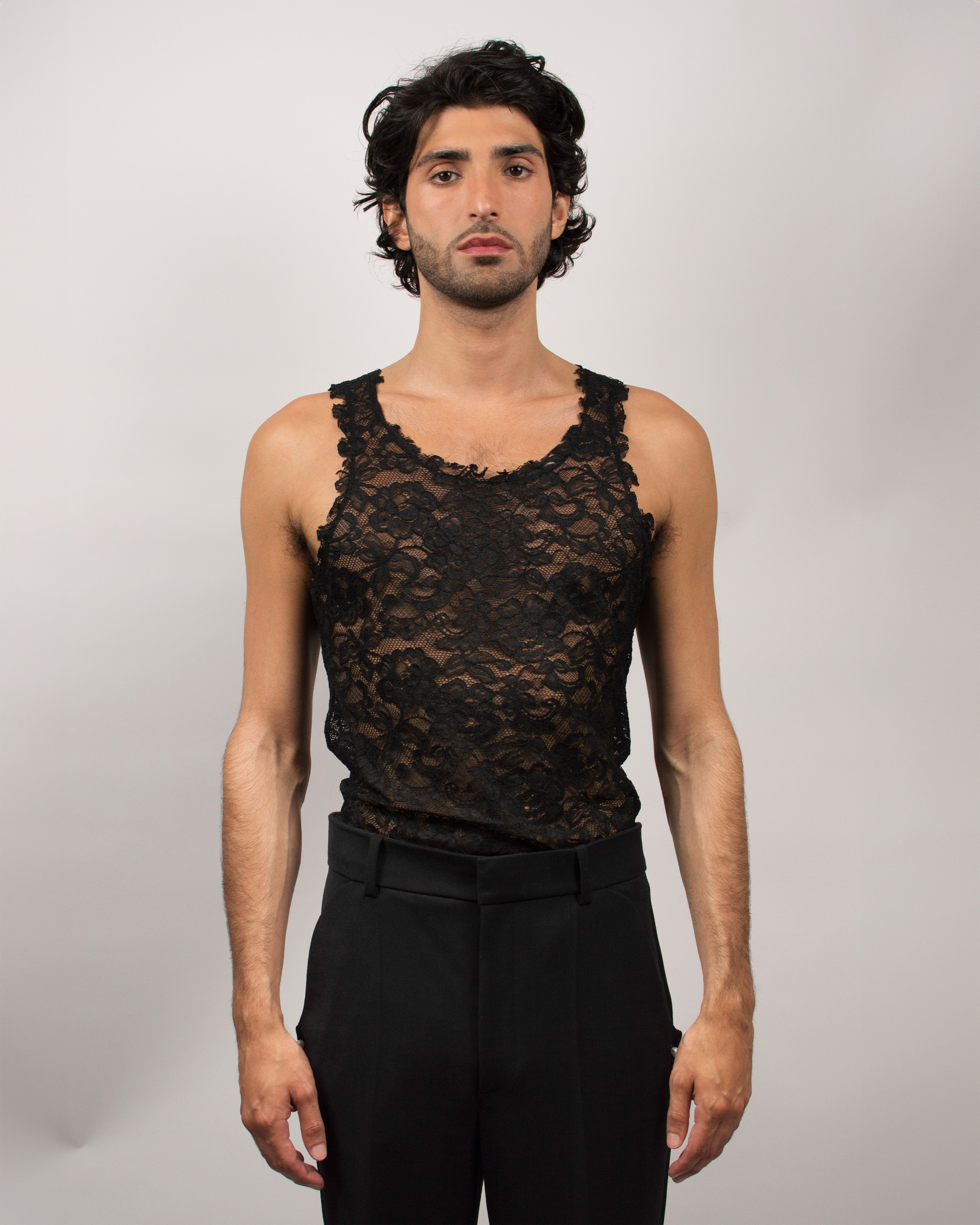 Raw Tank Top in Lace - Ink Black