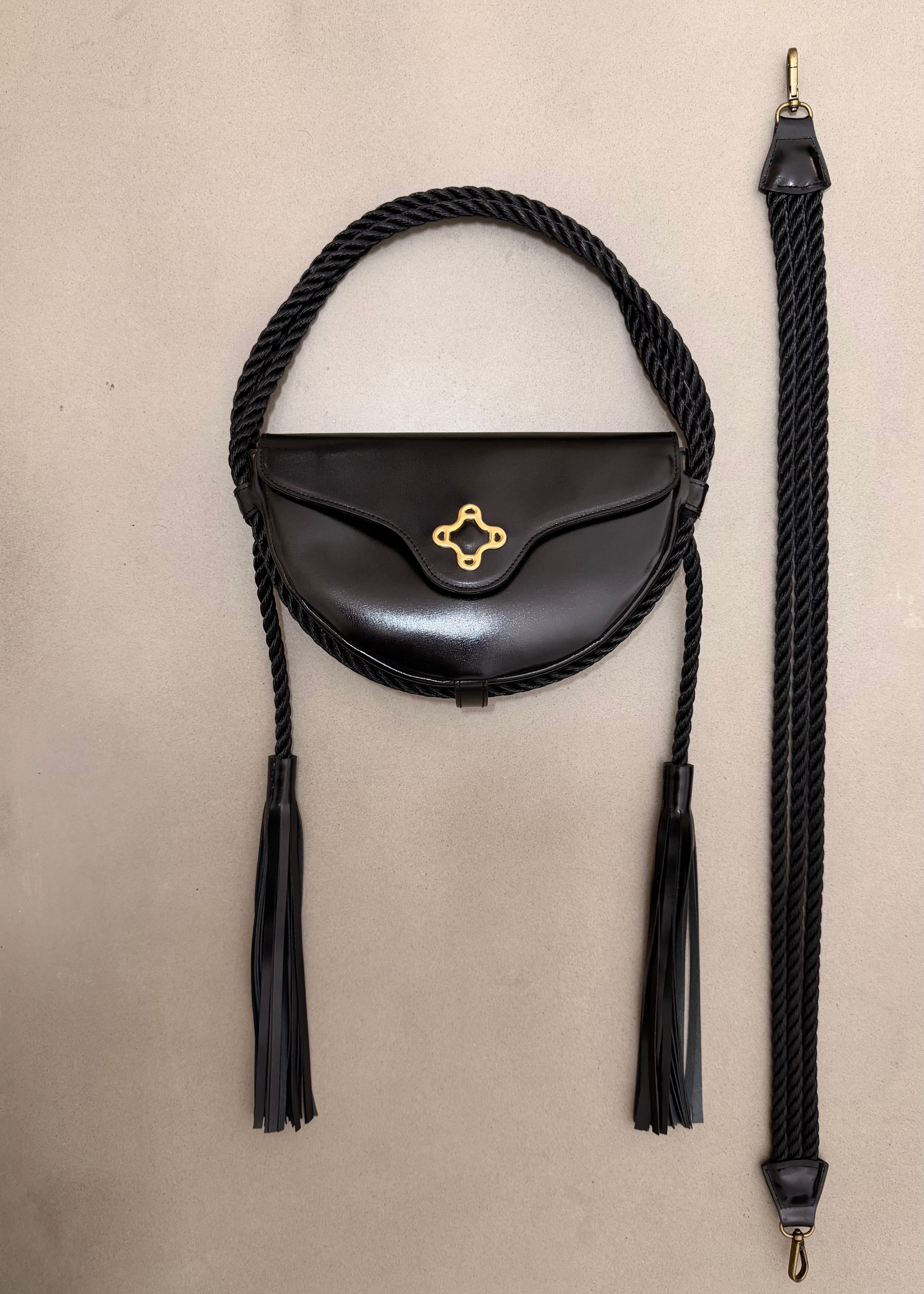 Lasso Bag in Shiny Box Leather - Ink Black