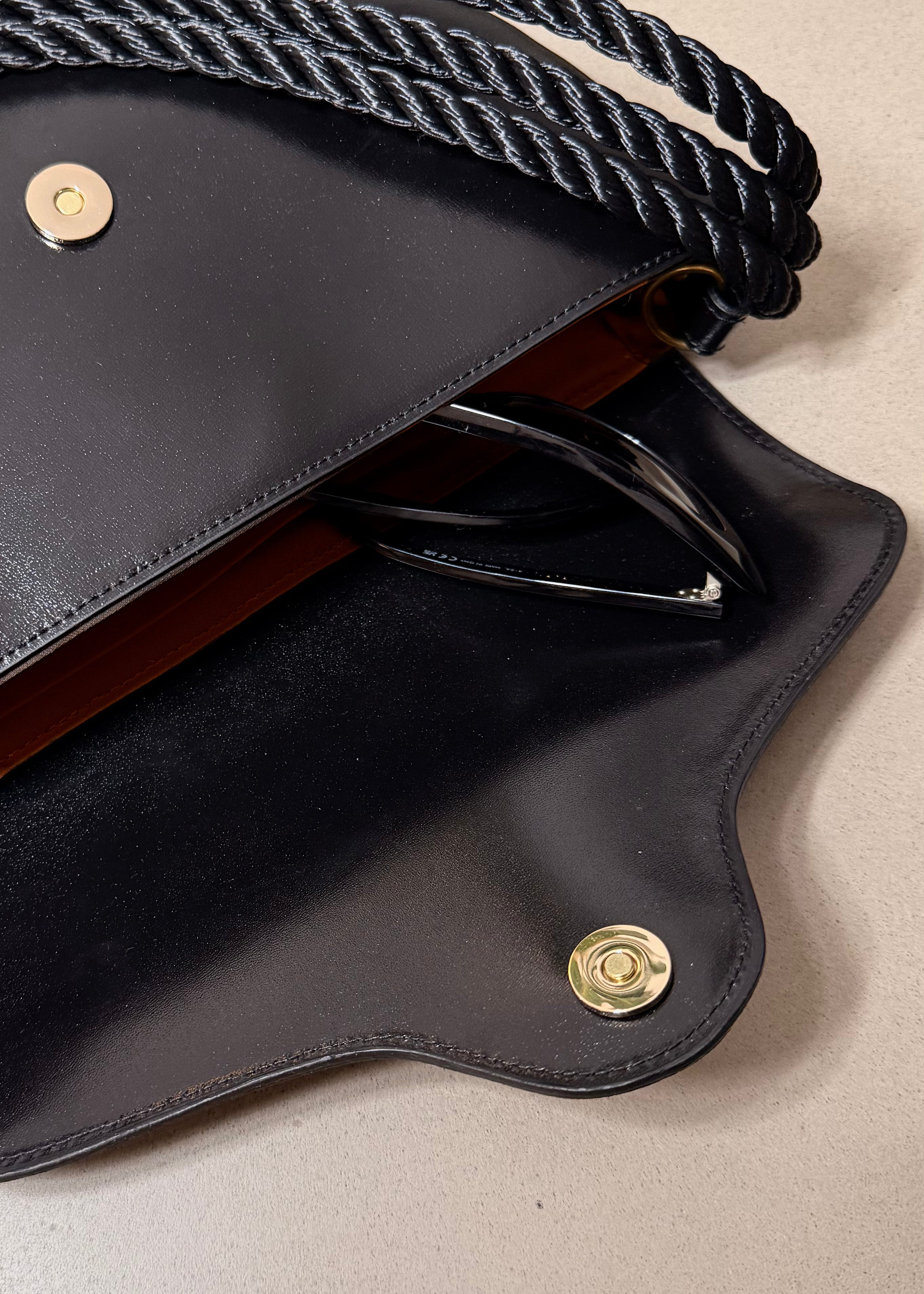 Lasso Bag in Shiny Box Leather - Ink Black