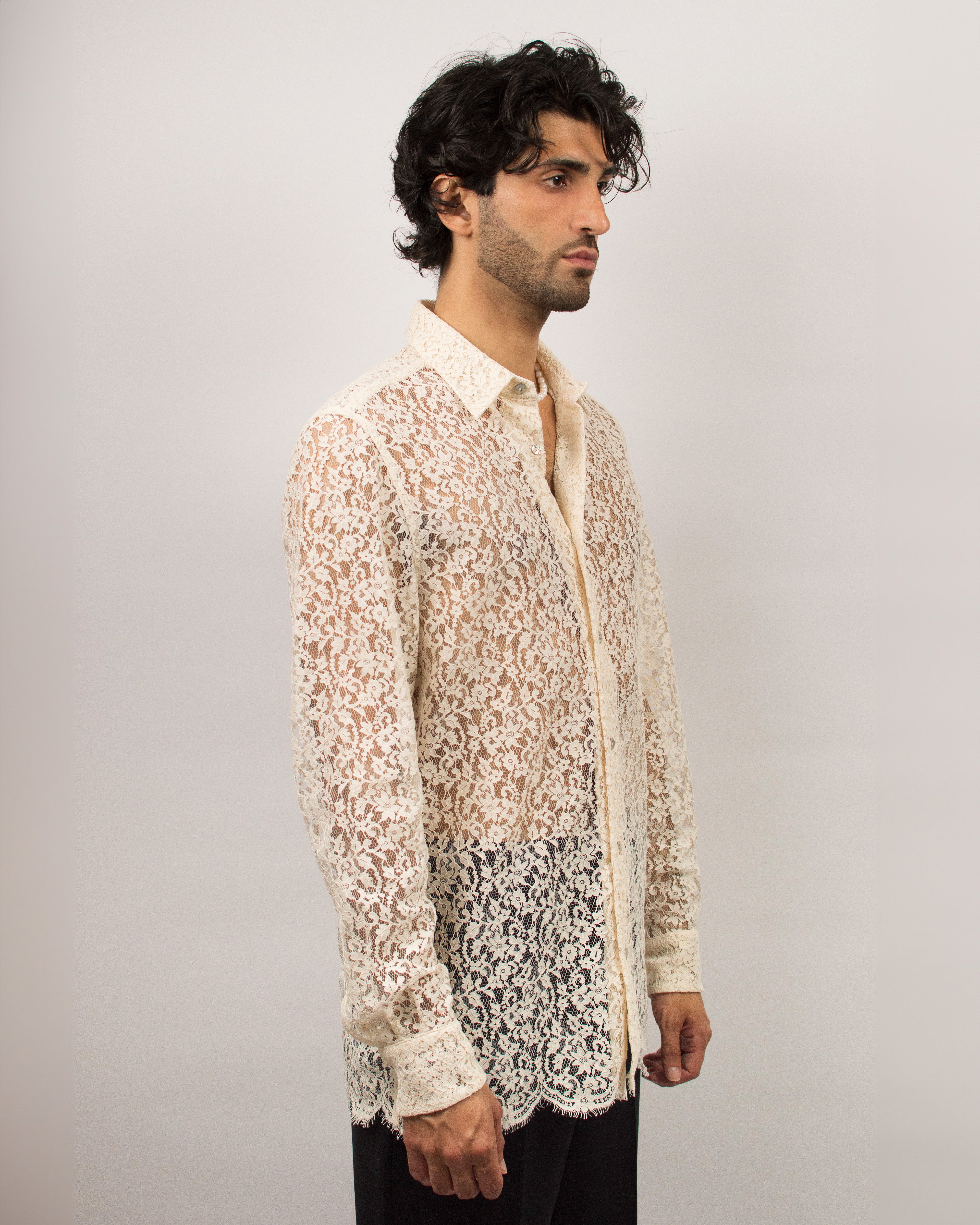 City Shirt in Lace - Sand White