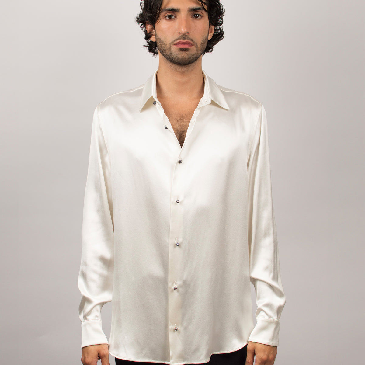 white silk dress shirt Pearls Shirt in Silk Satin