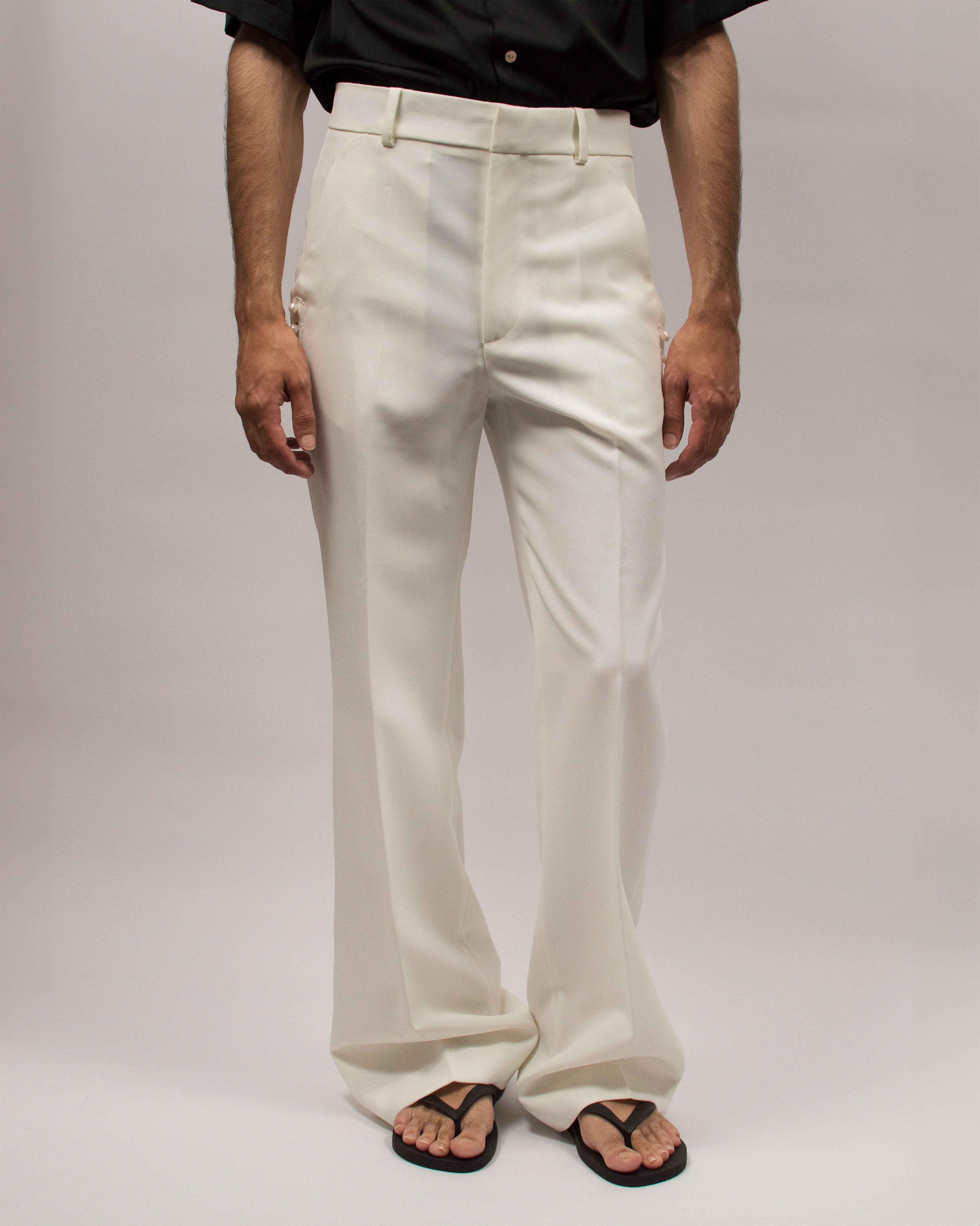 Pearls Pants in Grain de Poudre - Pearl White