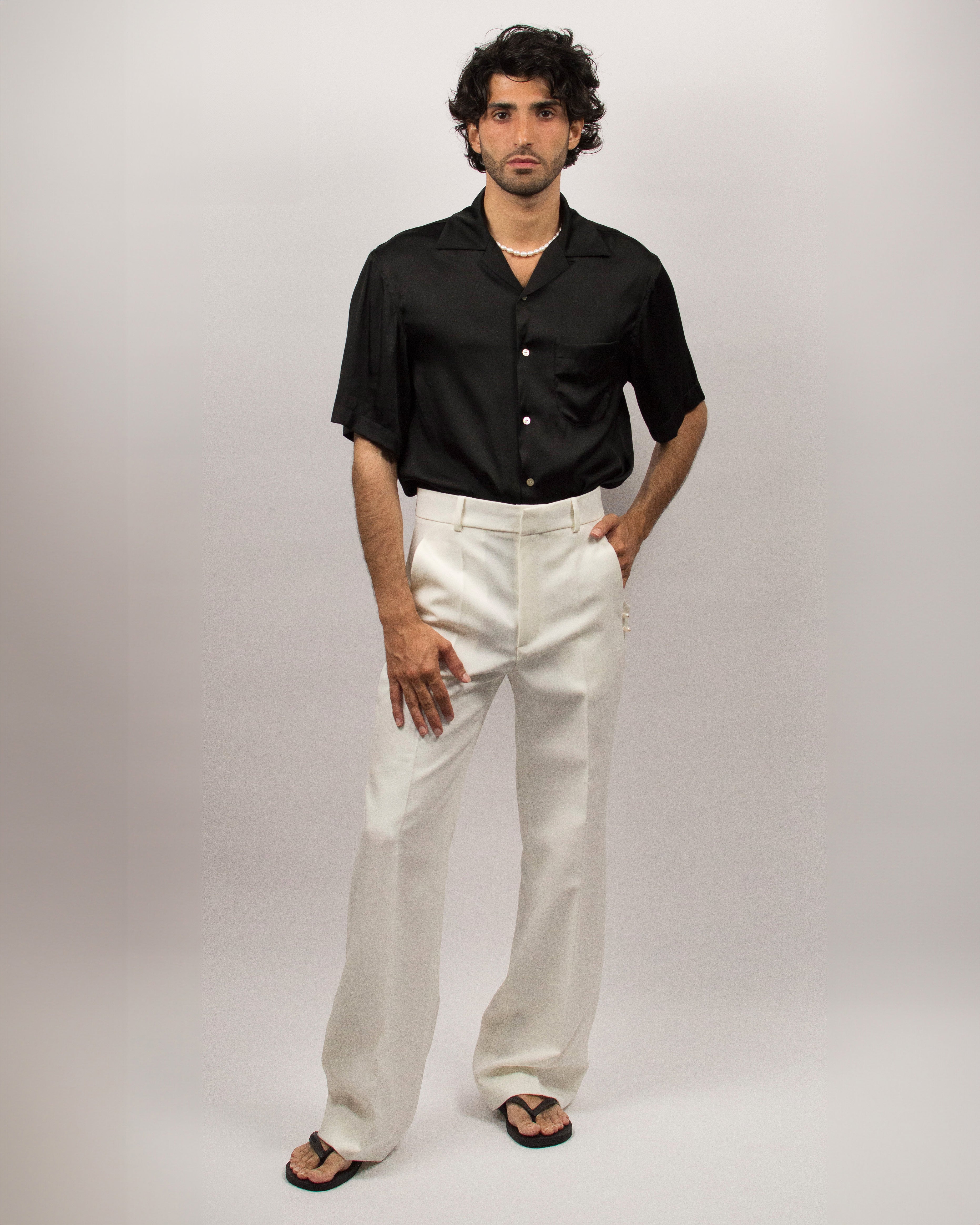 Pearls Pants in Grain de Poudre - Pearl White