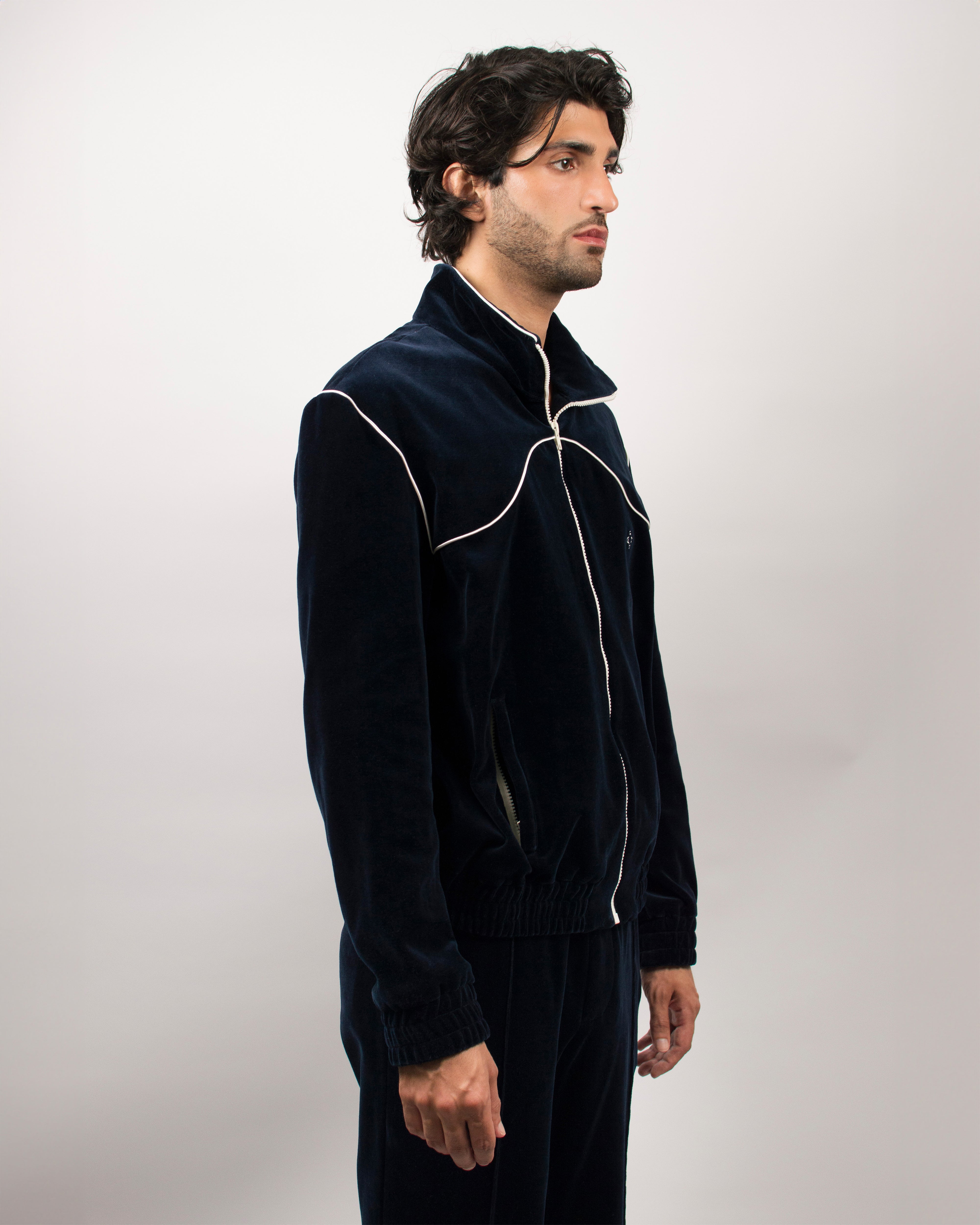 Wavestern Track Jacket in Velvet Jersey - Midnight Blue